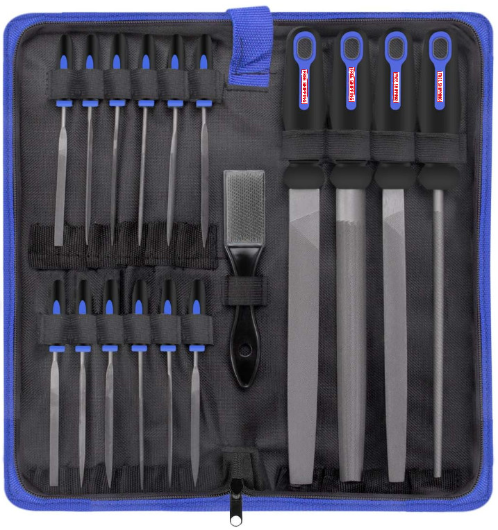 18PCS File Set, Carbon Steel Files w/ 4 Large, 12 Needle Files, Brush & Bag