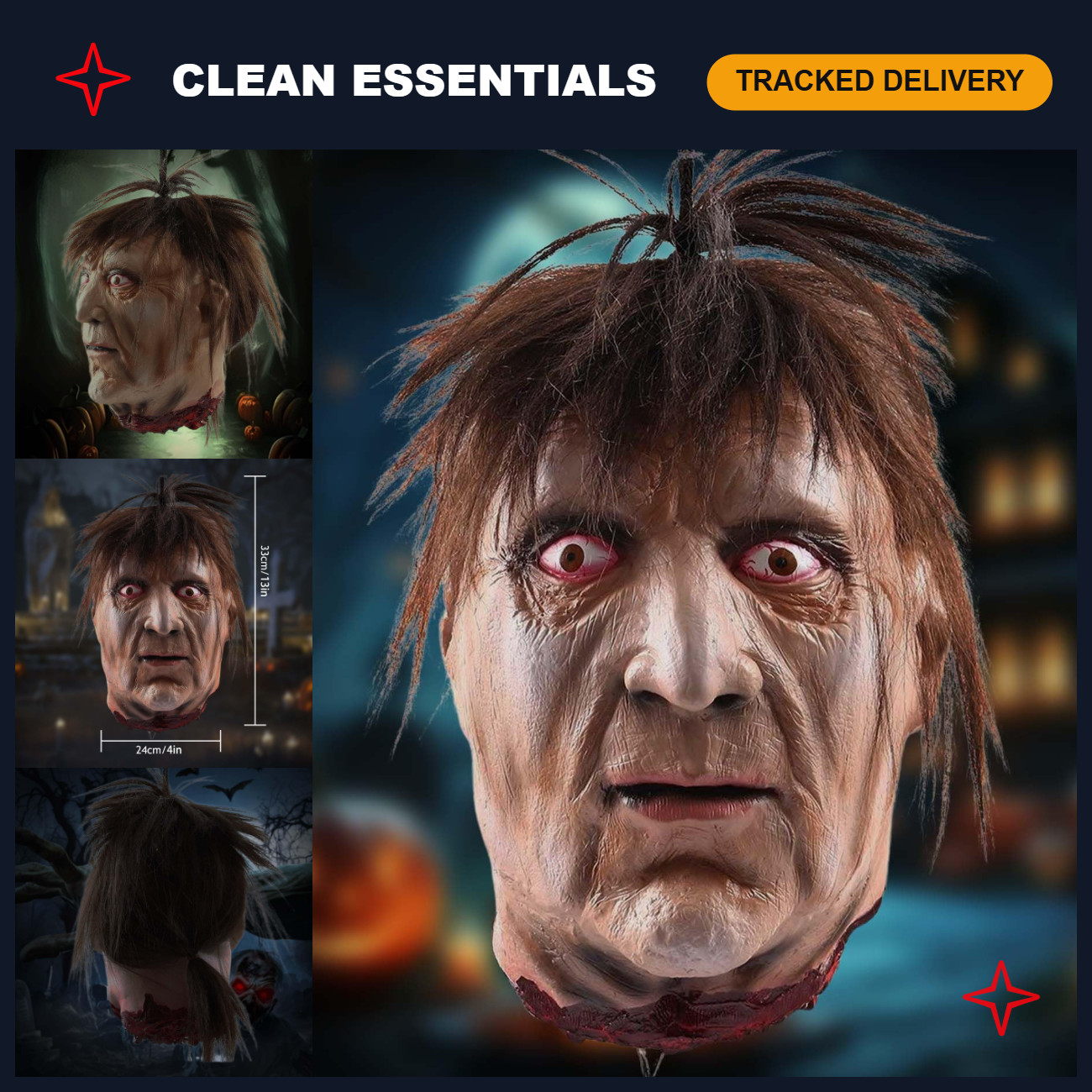 Realistic Life-Size Severed Zombie Head Prop - Scary Halloween Decoration for Ha