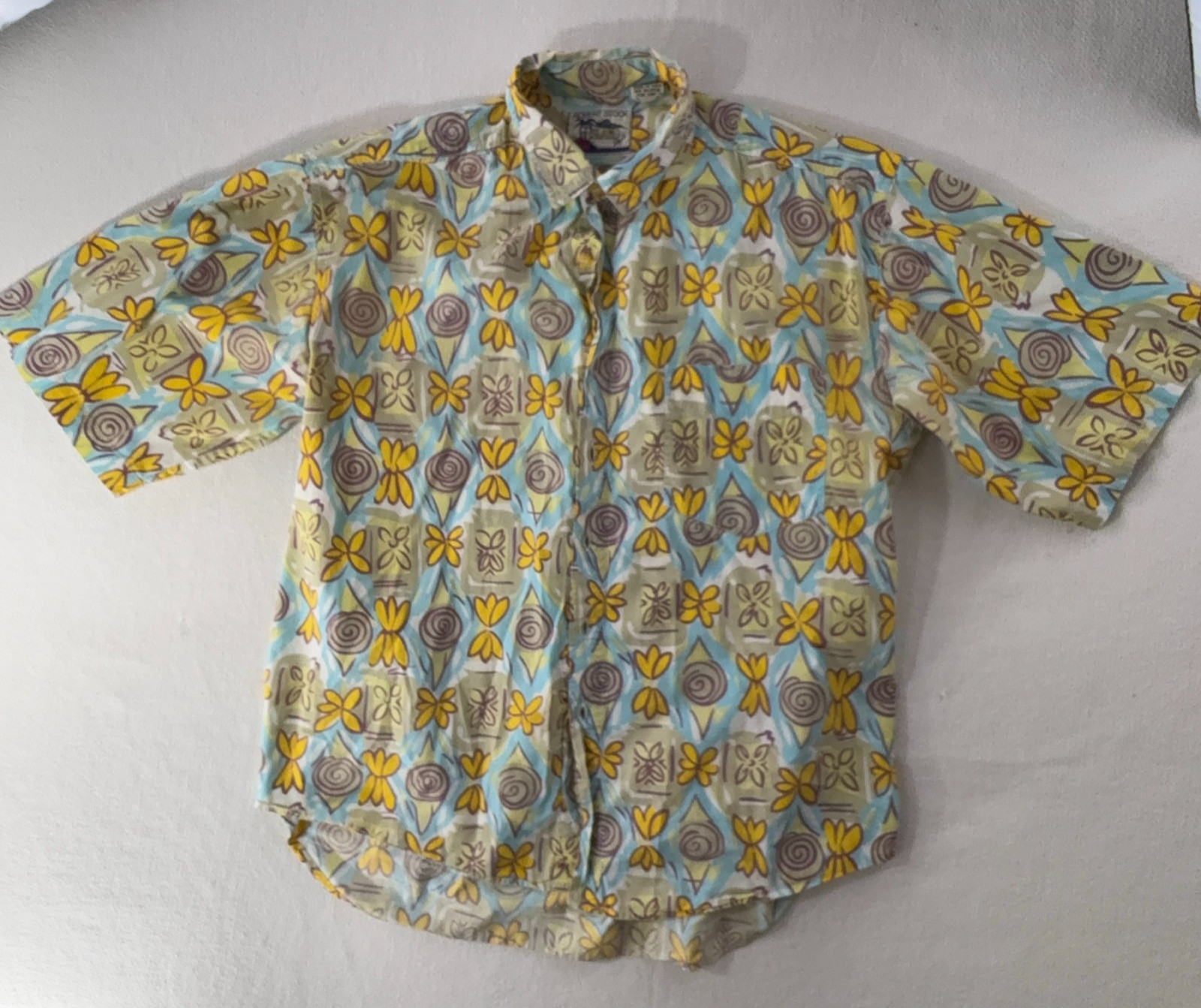 Vintage 80s Robert Stock Island Style Hawaiian Shirt Mens XL Abstract Floral USA