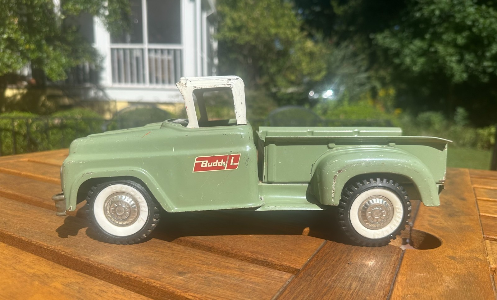 VINTAGE 1950’S 1960\'S PRESSED STEEL BUDDY L SIDE STEP PICK UP TRUCK MINT GREEN