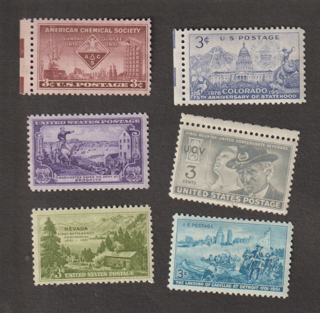 1951 US COMMMORATIVE COMPLETE YEAR SET 6 STAMPS MNH