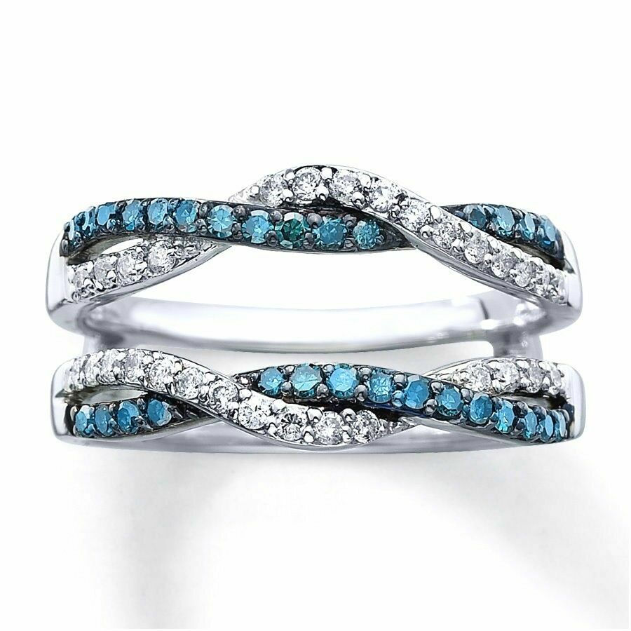 0.65 Ct White Blue Lab Created Diamond Solitaire Enhancer Ring 14k White Gold Fn