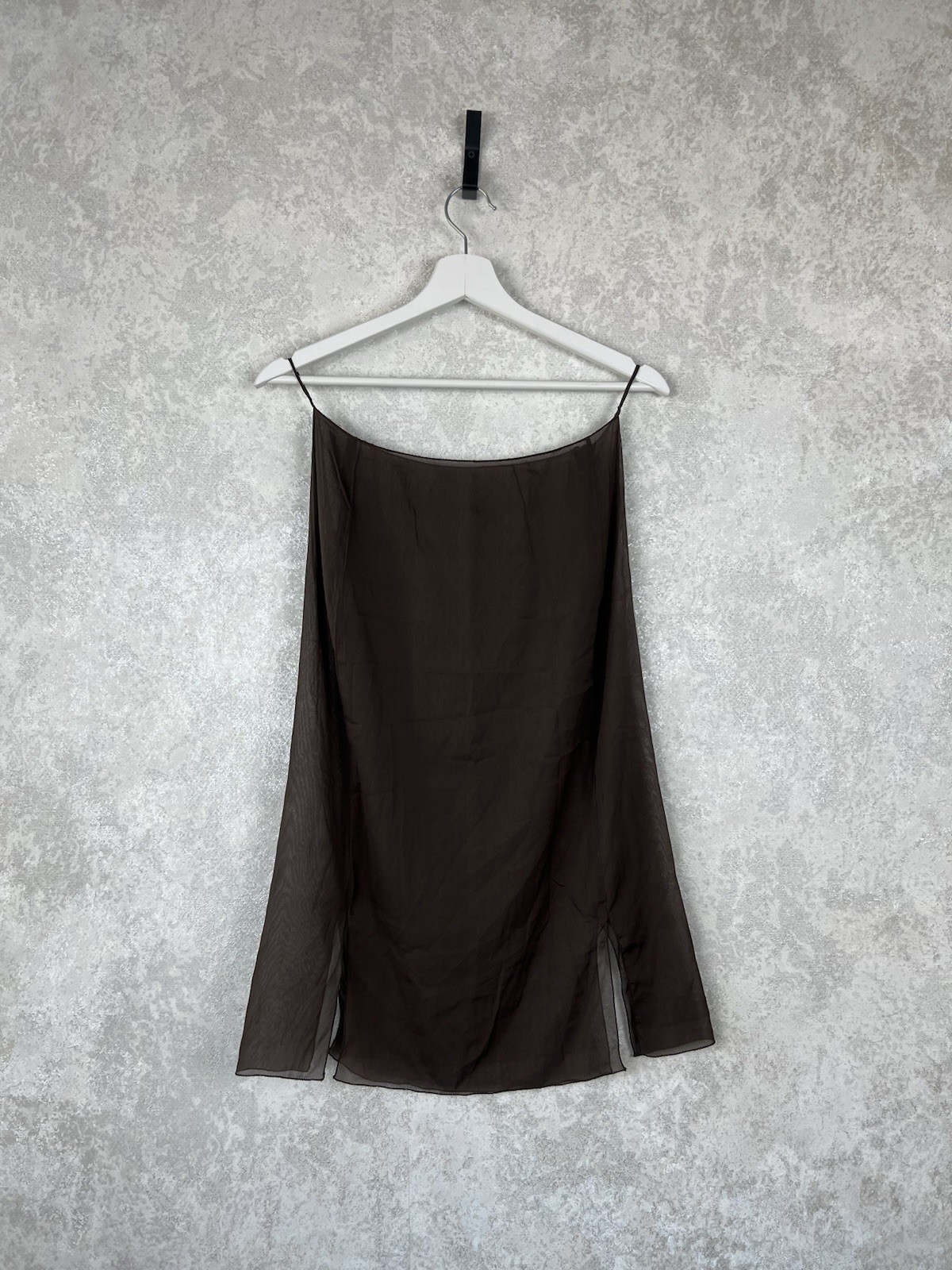 PRADA Vintage Brown Silk Slip Skirt IT 42 US S M Made in Italy Sheer Mesh Y2K