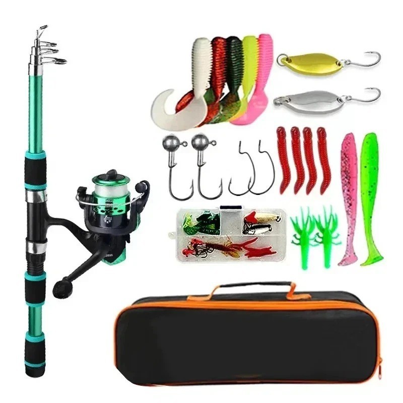 Telescopic Fishing Rod and Reel Set with Baits and Hooks for Travel