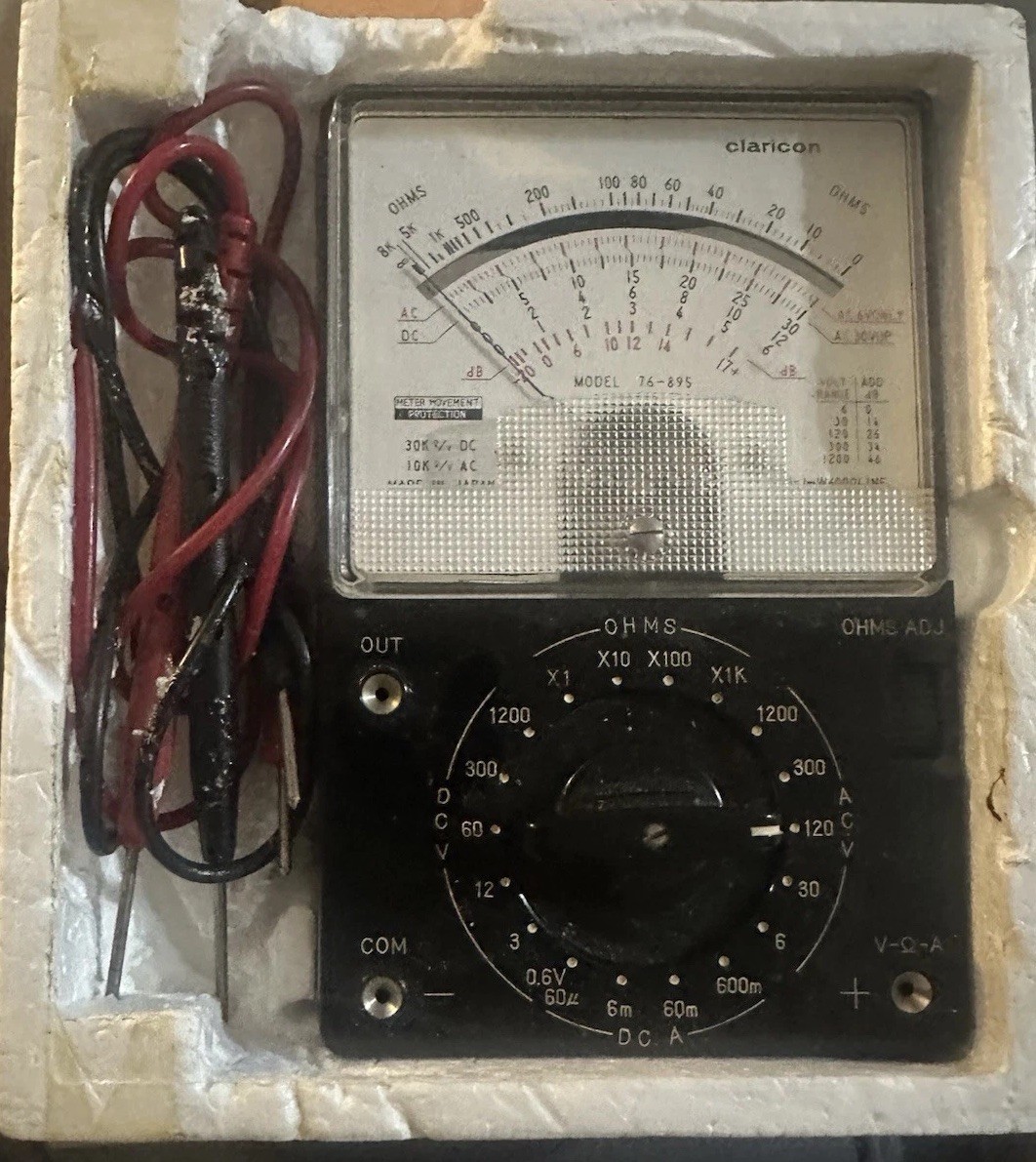 Vintage Claricon 76-895 Analog Multitester VOM w/ Box & Probes - TESTED WORKING