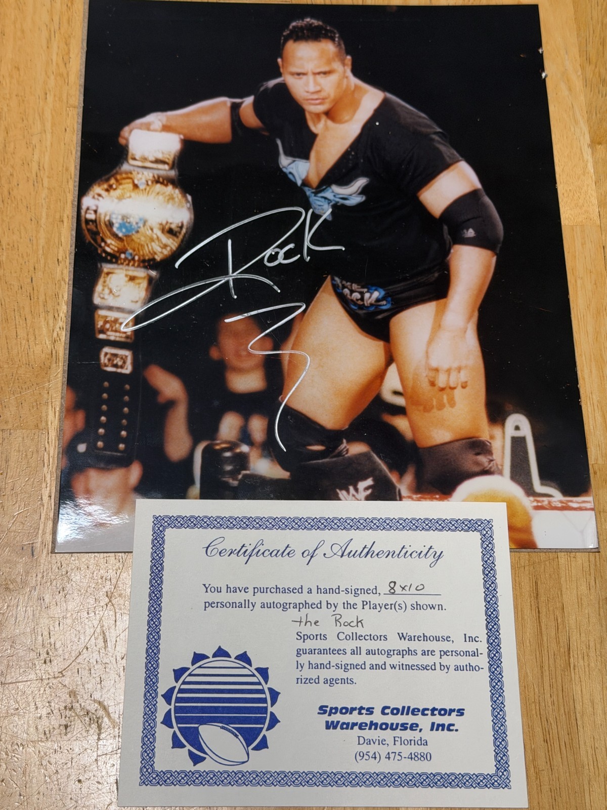 Dwayne “THE ROCK” Johnson Signed Rare Autographed 8x10 Champion Photo (COA) SCW