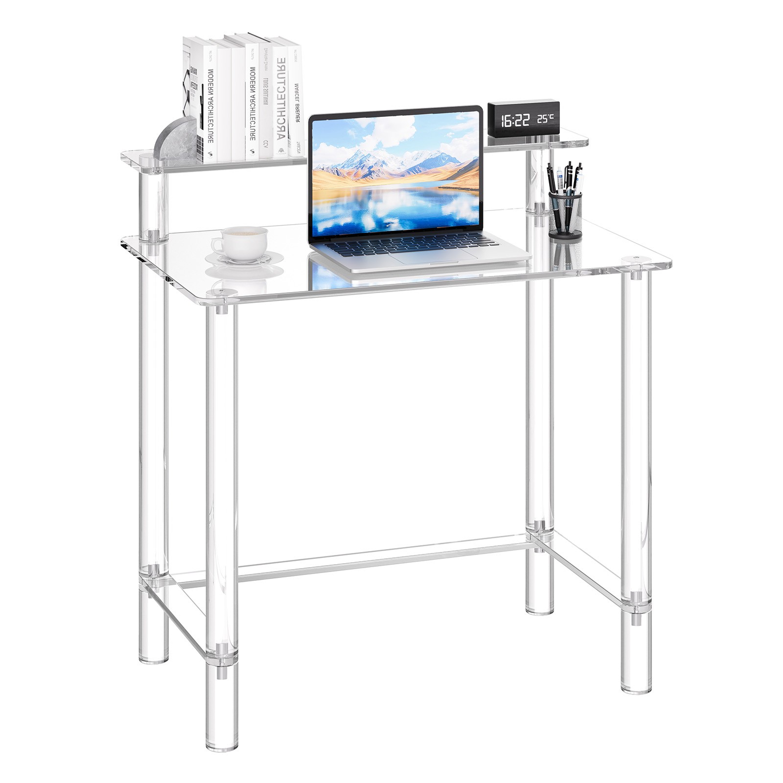 VEVOR Acrylic Table 2 Tiers Clear Desk with Monitor Stand for Office Study