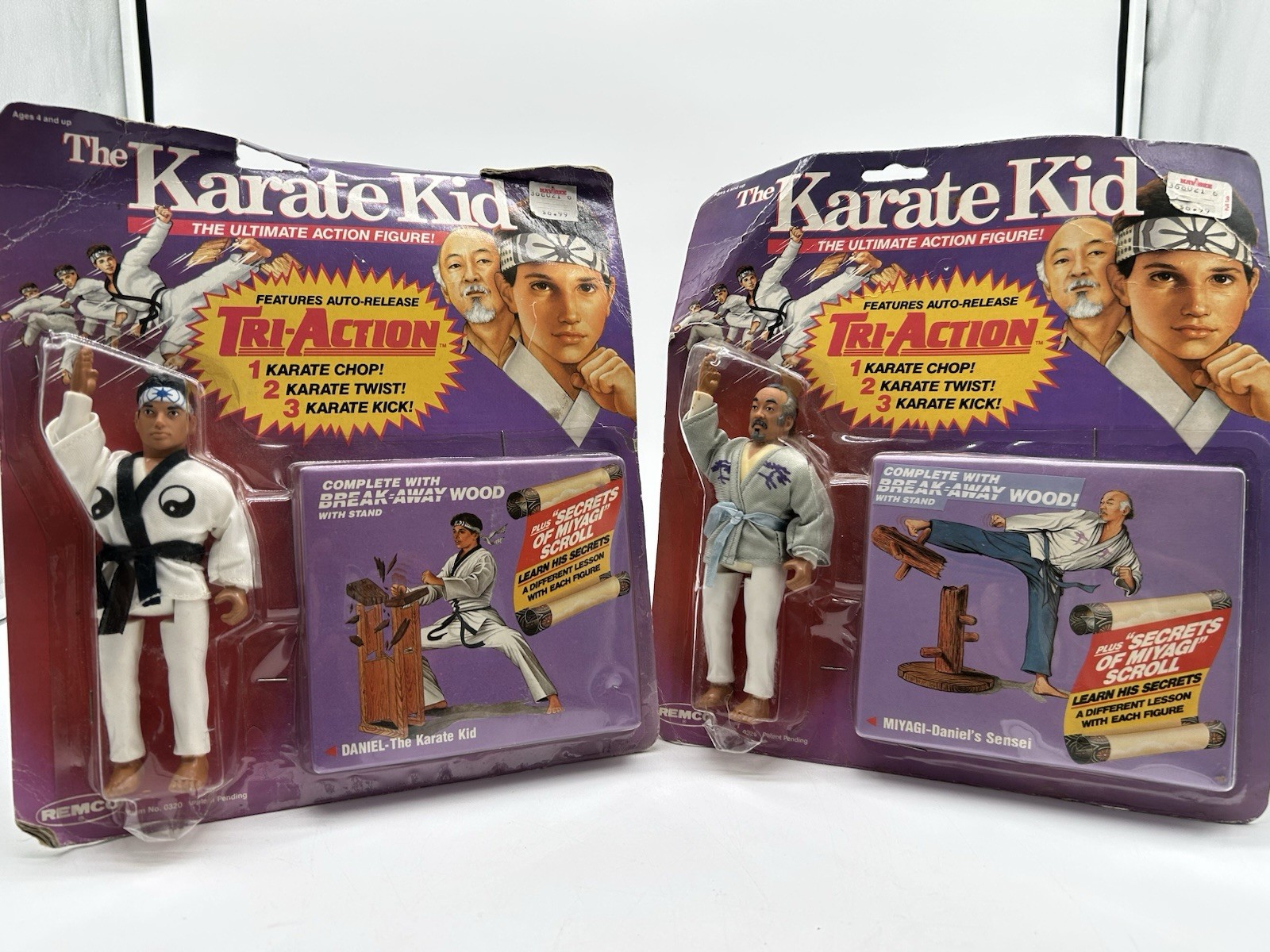1986 Remco Karate Kid Mr Miyagi and Daniel Sealed w/ Break Away Pole SEALED RARE