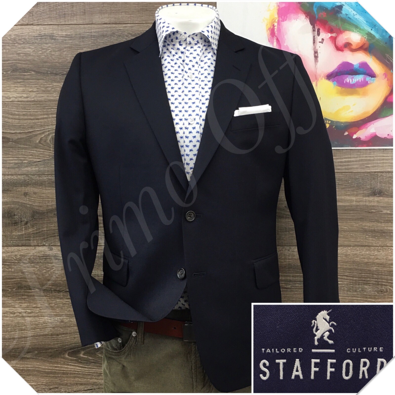 STAFFORD Mens Blazer Sport Coat Casual Jacket Size 42S Classic Navy Wool Suit