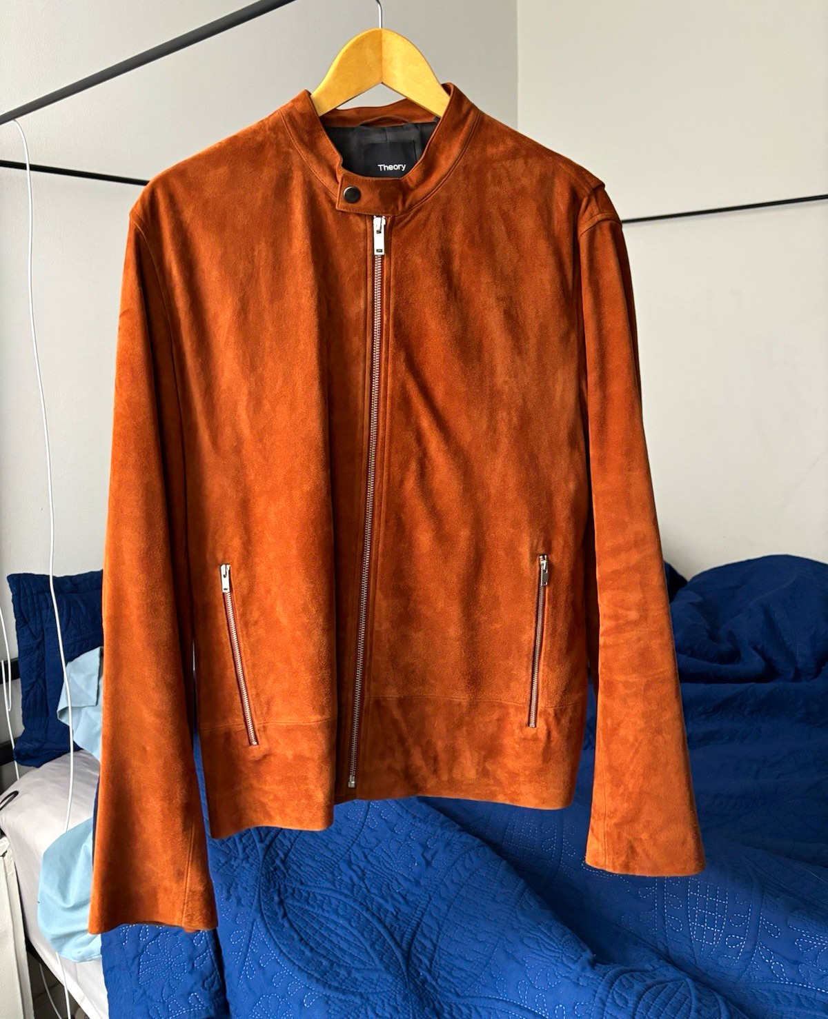 Theory Men’s Brown Suede Moto Jacket Full Zip Stand-Up Collar