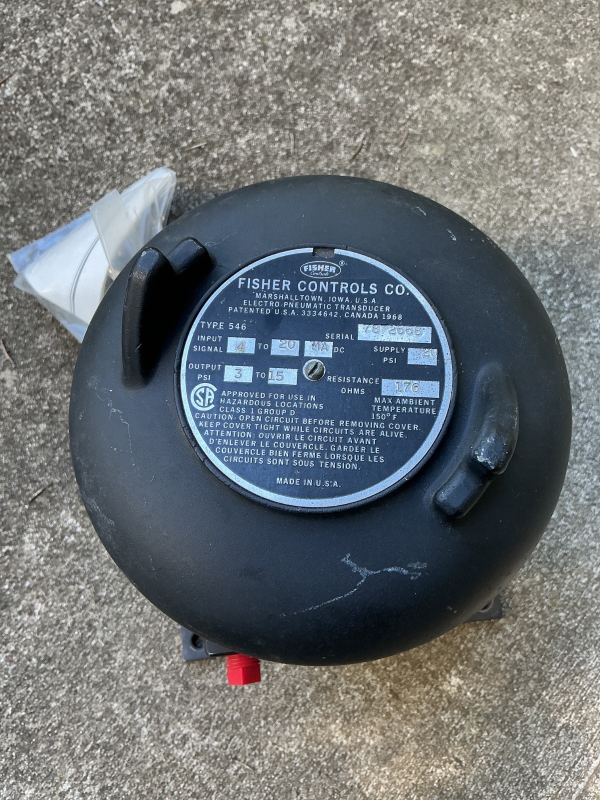 FISHER CONTROLS TYPE 546 ELECTRO PNEUMATIC TRANSDUCER 4 TO 20 MA 7872668 EXC.