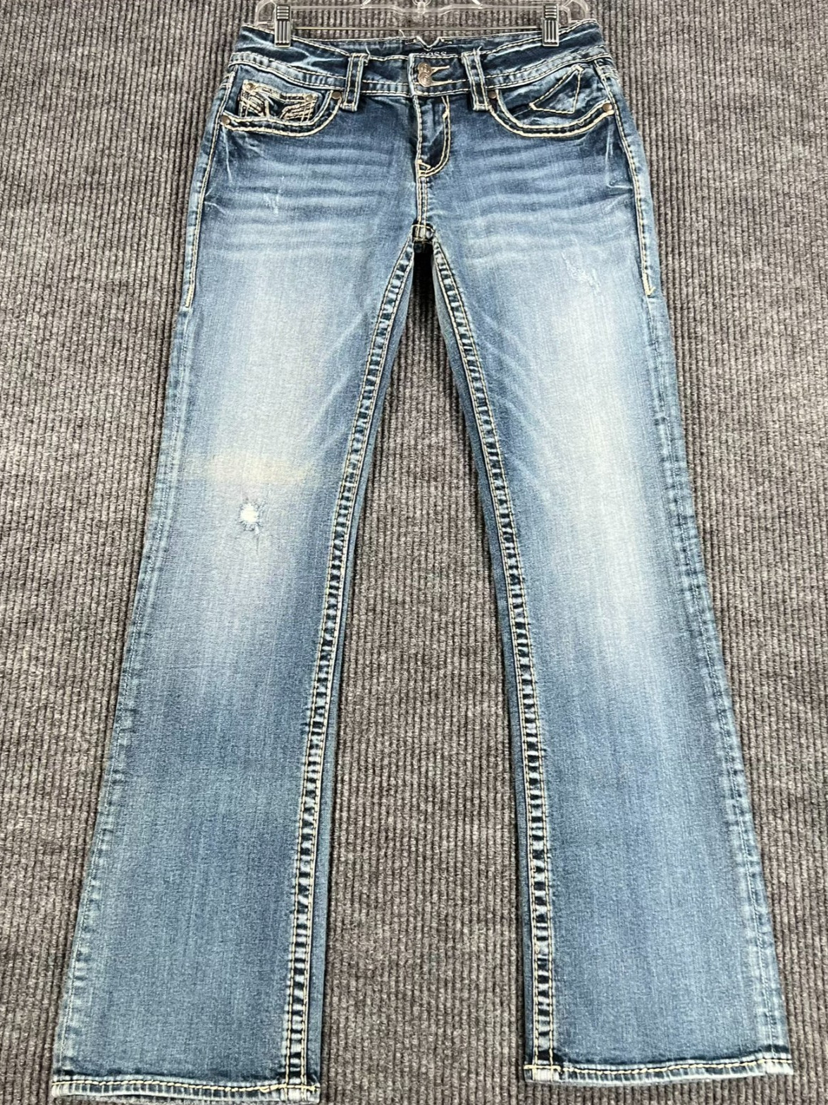 Vigoss Jeans Womens Size 29x33 Blue Denim Casual Preppy Whiskered Low Rise