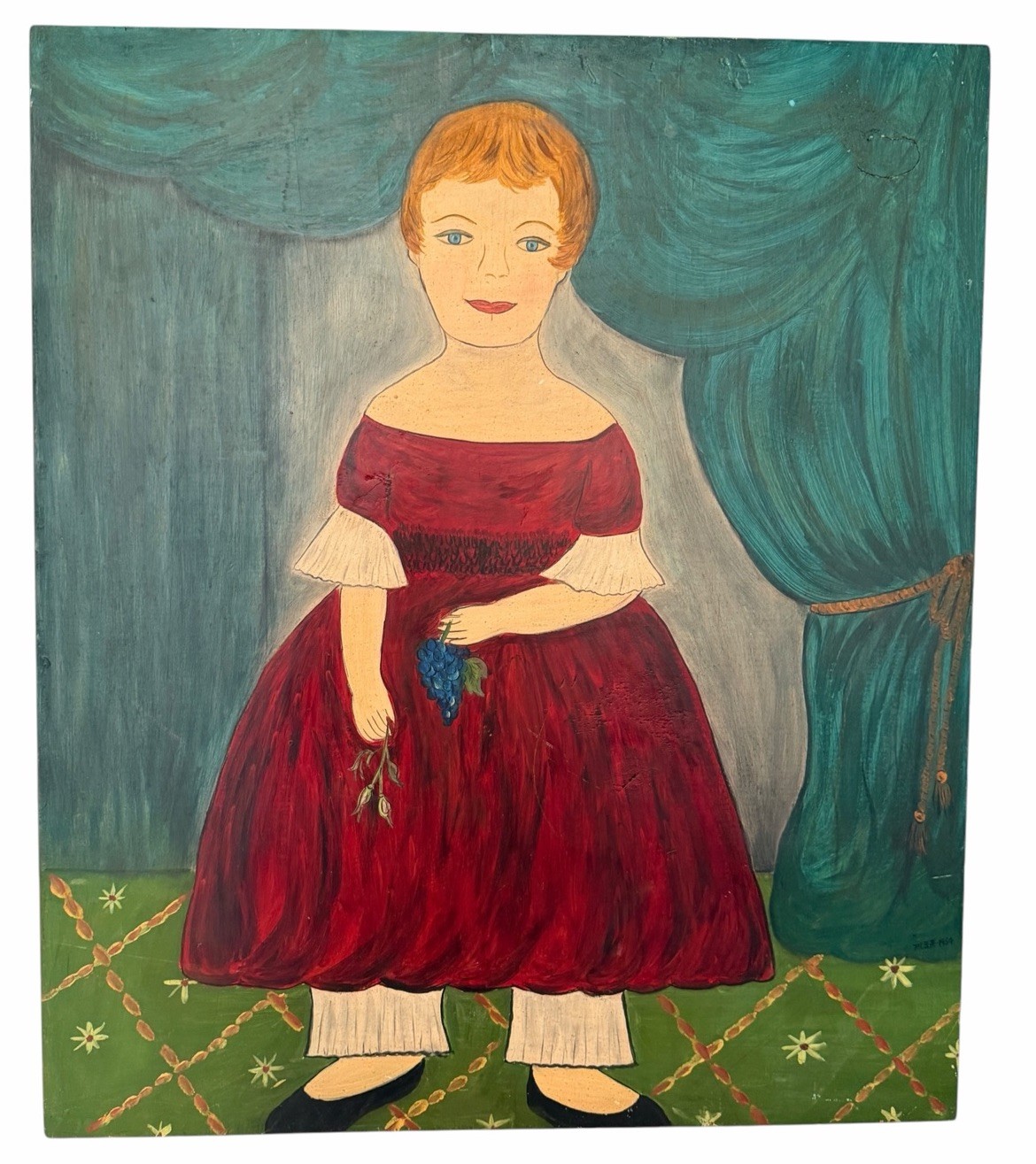 Original Oil On Board Mid-Century American Folk Art Portrait 19th Century Style