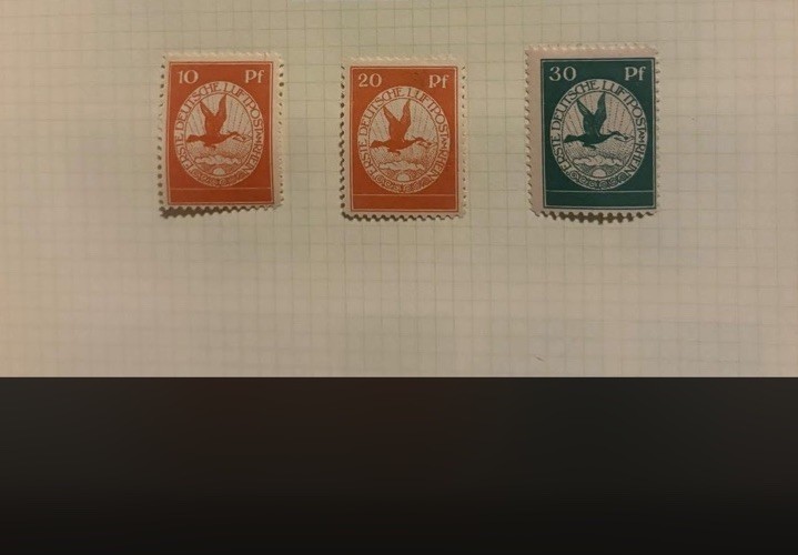 1912 German stamps Mi:DR I - III full set Airmail Pigeon MLH CV.$230 1912 German stamps Mi:DR I - III full set Airmail Pigeon MLH CV.$230