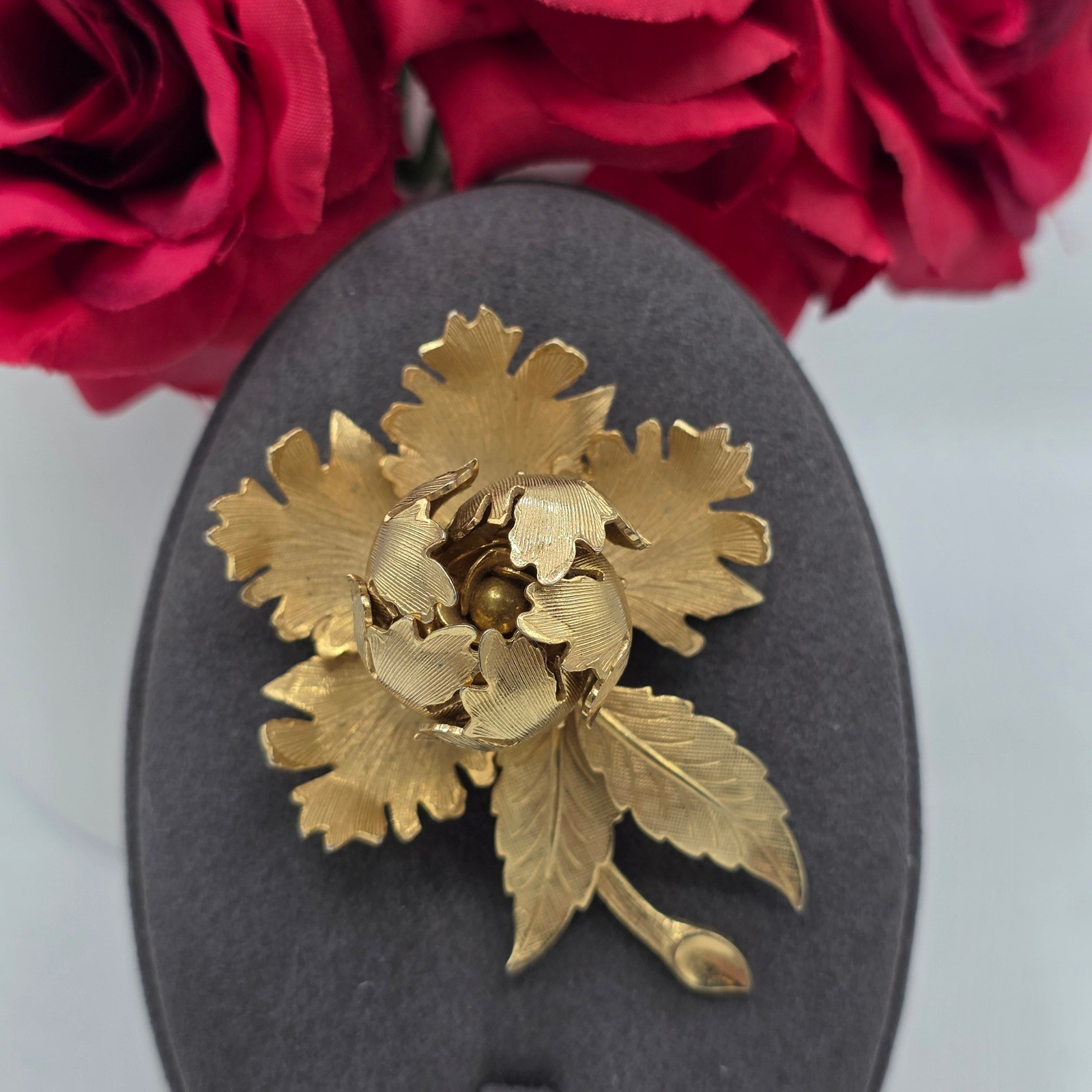 Vintage Warner Gold Tone Peony Flower Brooch Day to Night 3D Floral Pin Signed
