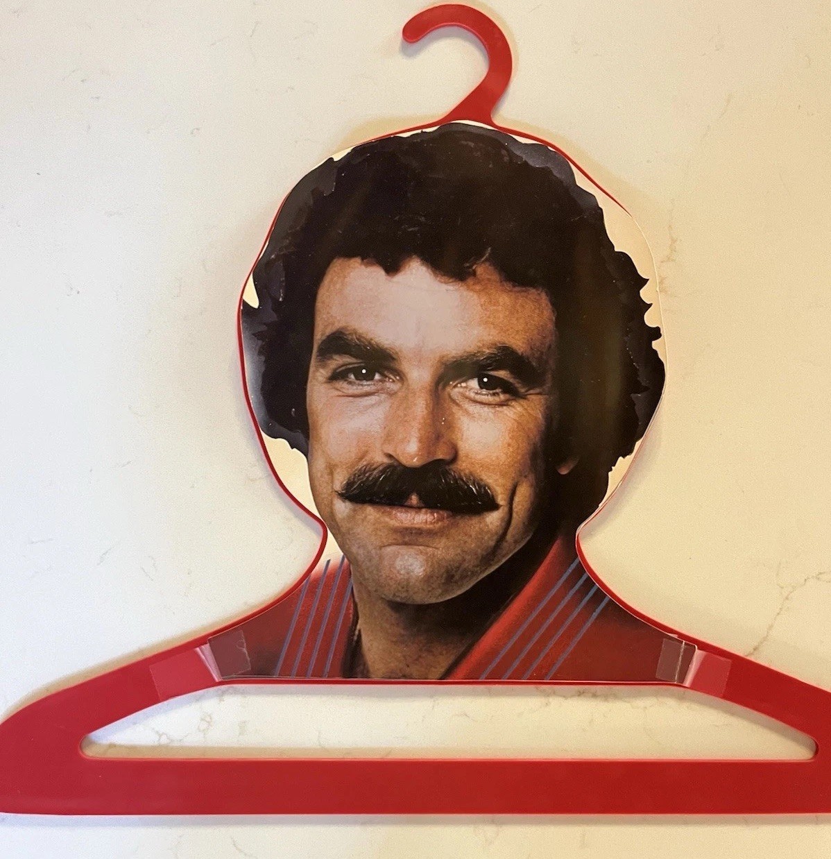 Vintage Tom Selleck Clothes Hanger 1980s Magnum PI Face Portrait Novelty Kitsch