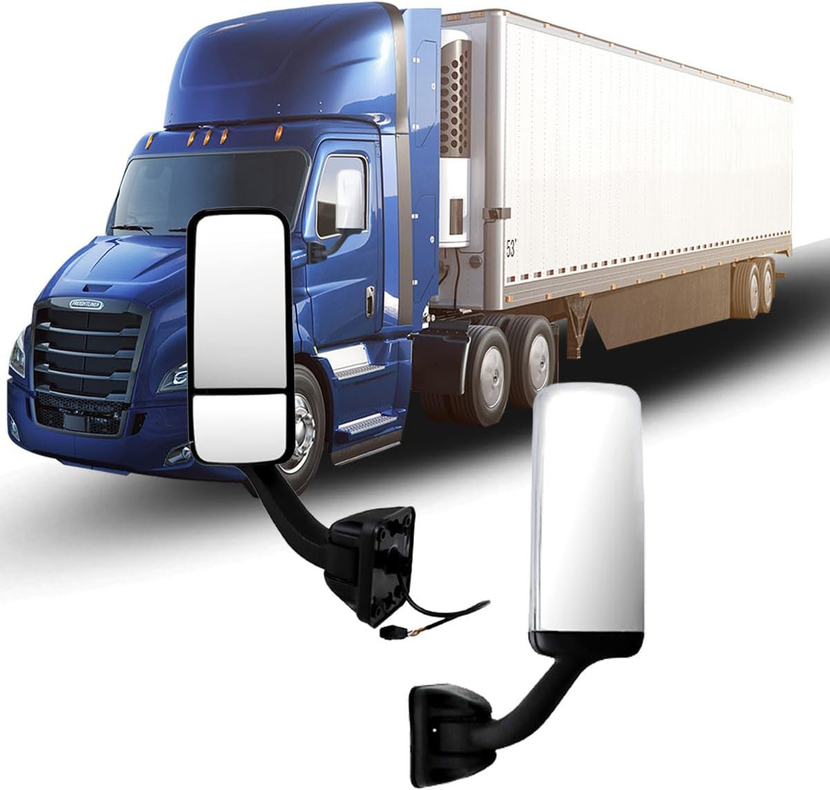 For FREIGHTLINER CASCADIA, Driver Side Black Heated & Motorized Door Mirror Asse