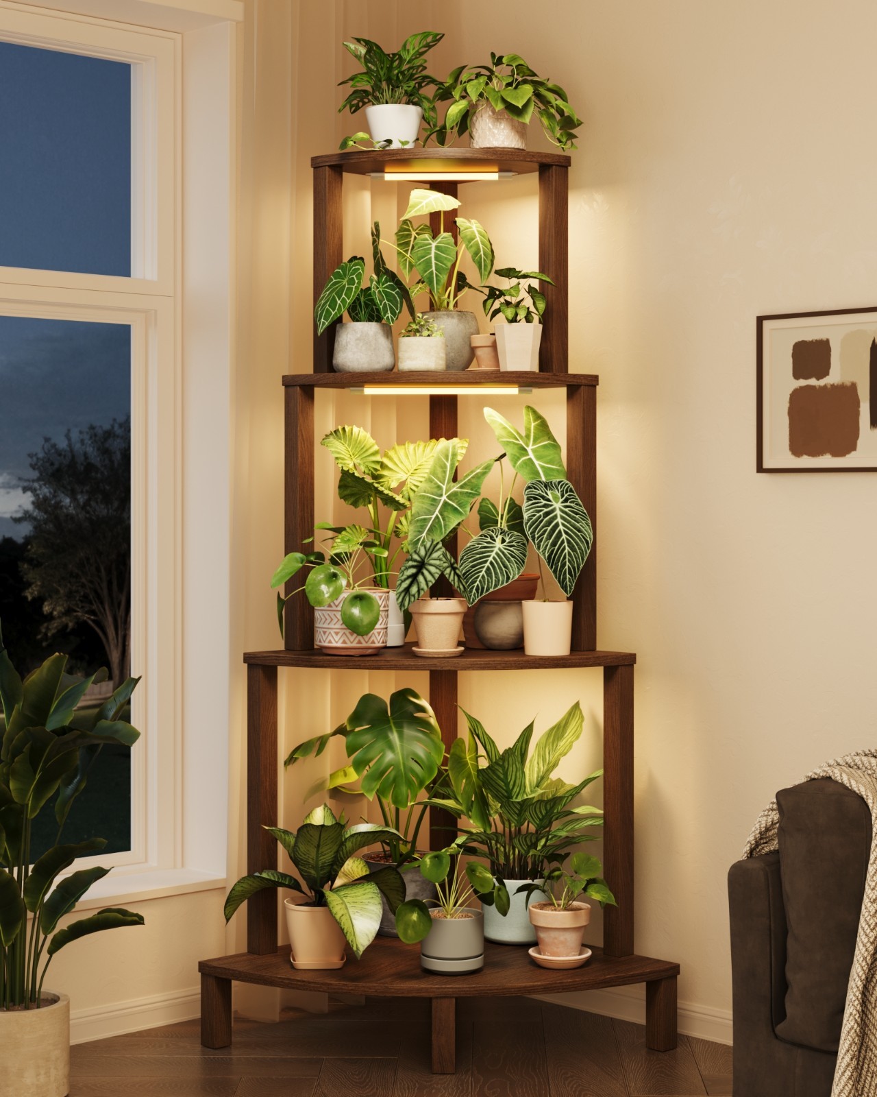 Bamworld Corner Plant Stand with Grow Lights 4-Tier Plant Stand Indoor Wood Bamworld Corner Plant Stand with Grow Lights 4-Tier Plant Stand Indoor Wood