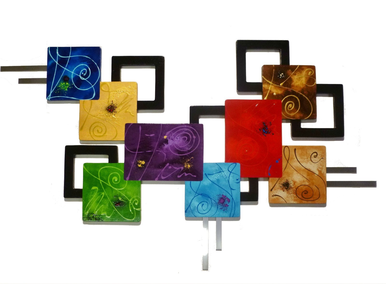 HUGE Contemporary Abstract Art Wall Sculpture 65x39, Colorful square wall art