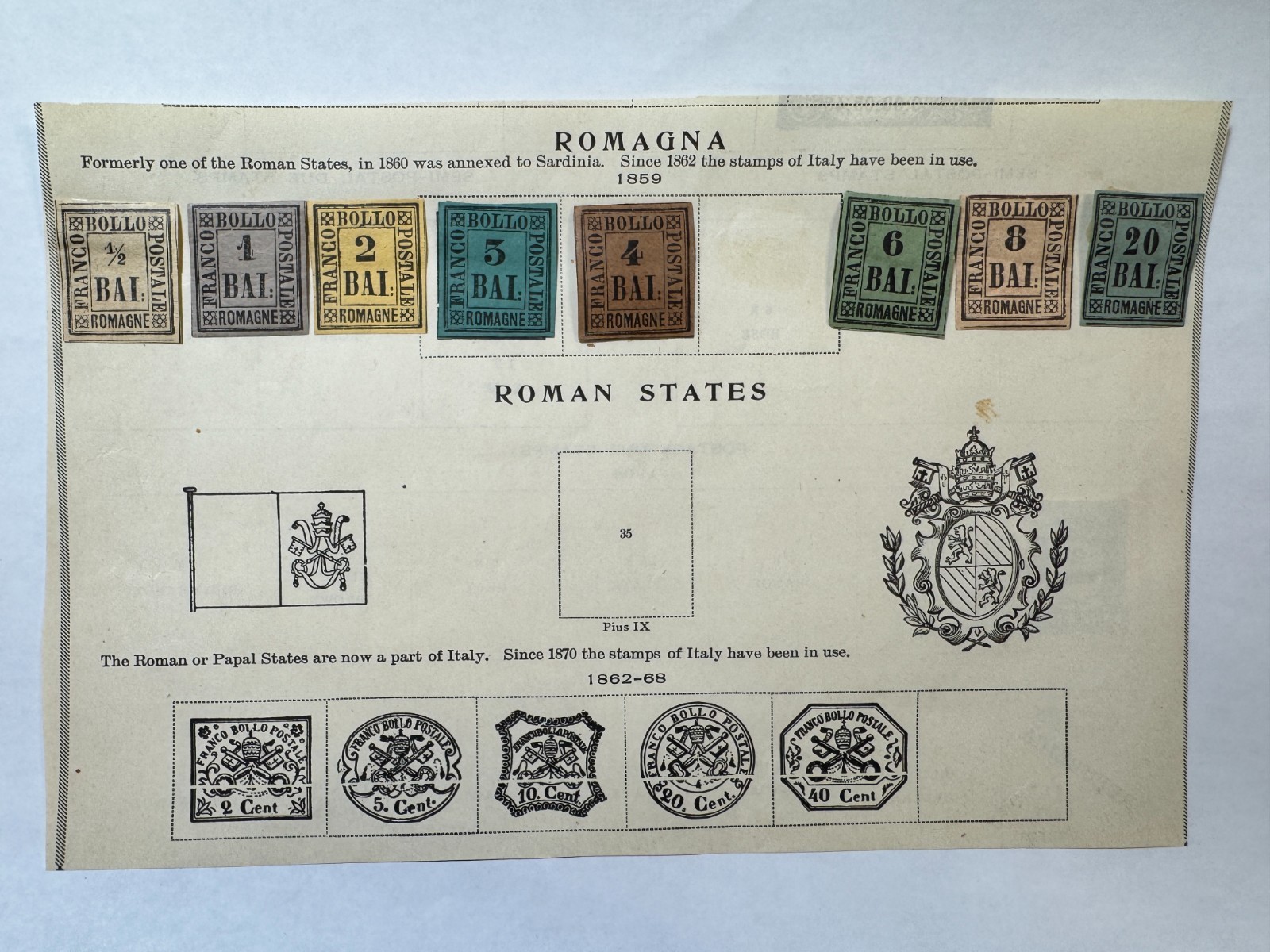 Old Italy Papal States 1859 MH STAMP LOT: 8 Antique Hinged Unused(?) 1 ST-1119