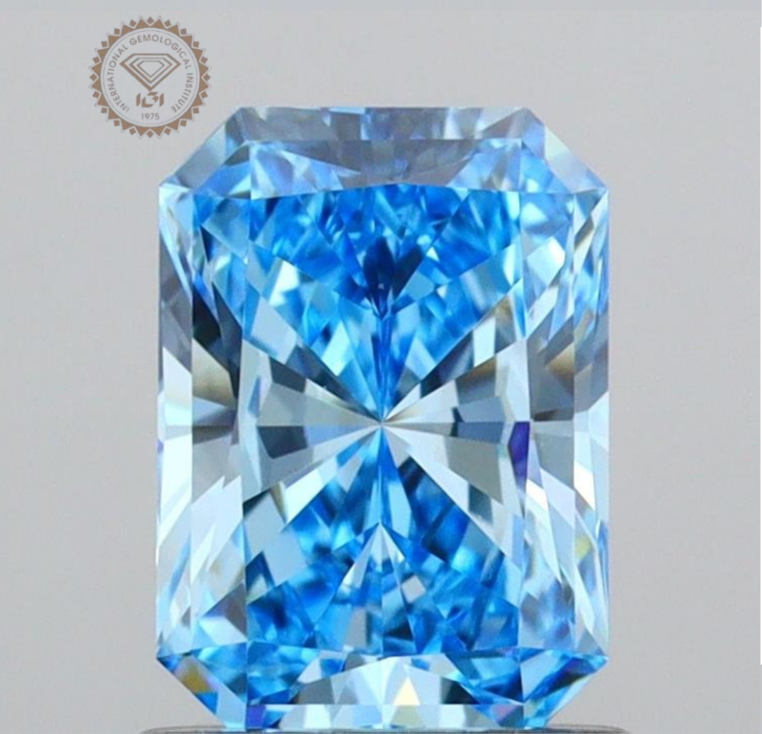 1.00 CT Fancy Vivid Blue VVS2 Radiant IGI Certified Loose Lab Grown Diamond