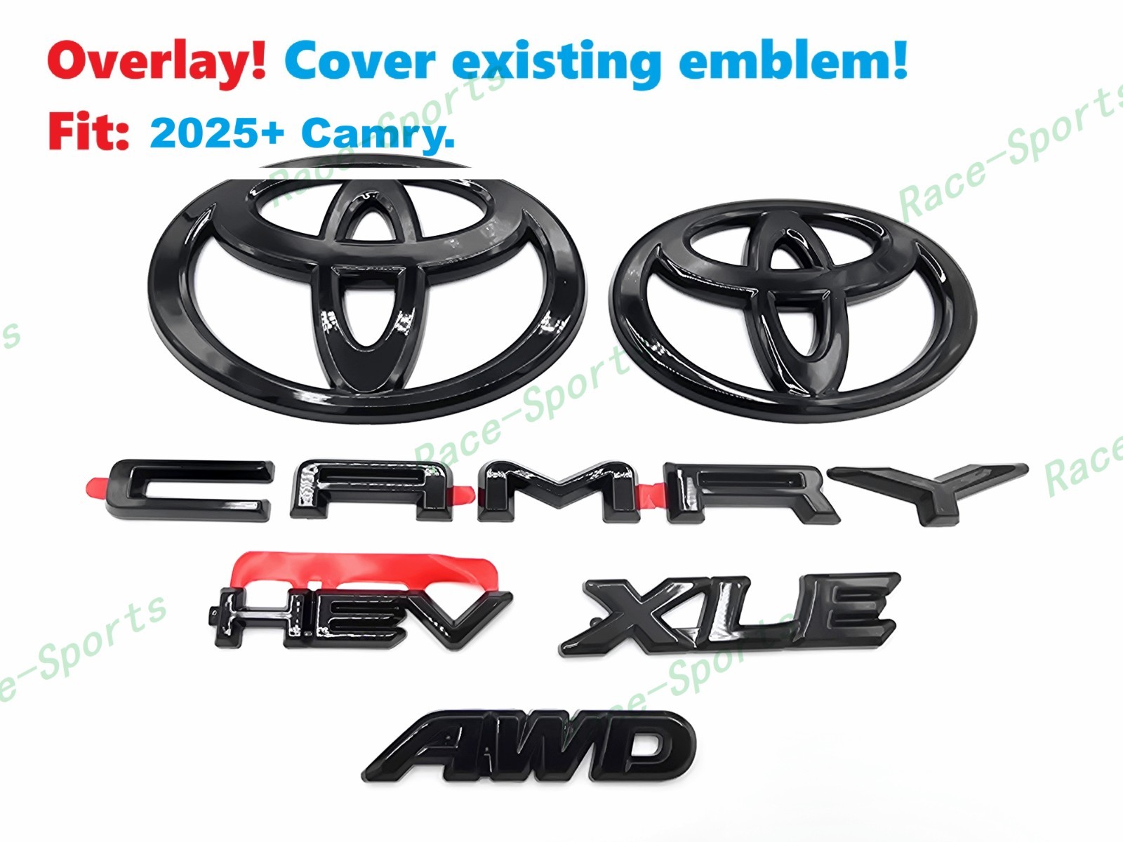 OVERLAY Gloss Black Front Rear Toyota Logo Camry HEV XLE AWD Emblem 2025+ Camry