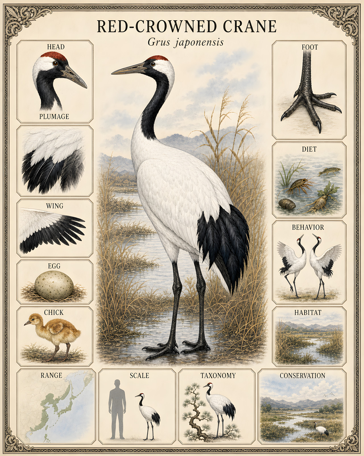 Red-Crowned Crane with Long Neck and Long Legs Within a Wetland Art/644222214