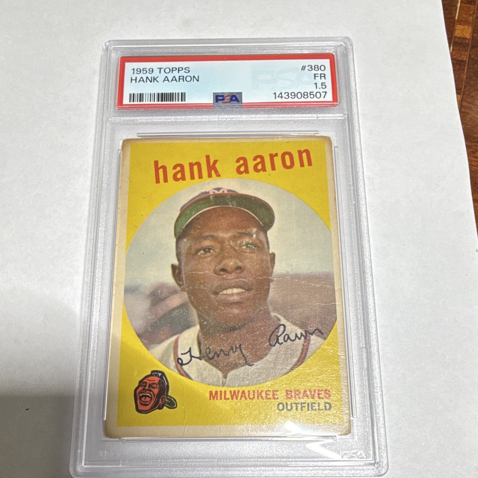 Topps 1959 Hank Aaron Milwaukee Braves Baseball Card #380 Auto PSA 143908507