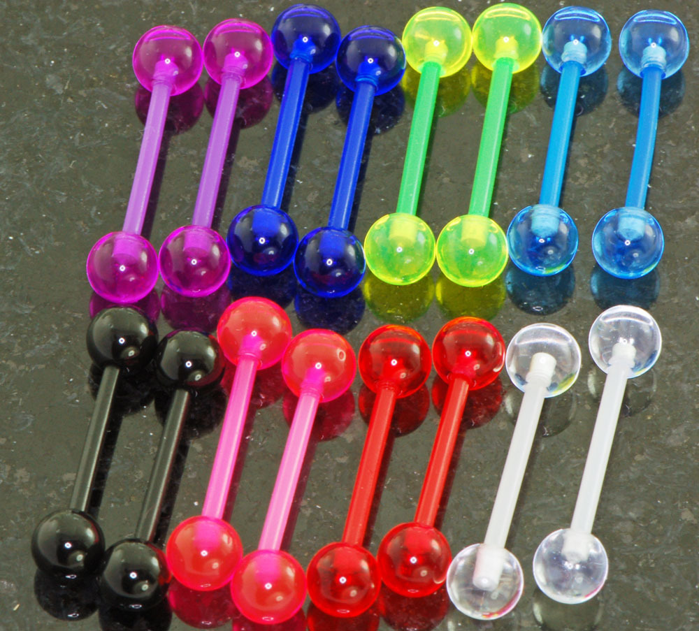 20 Pc (10 Pairs) UV Flexible Tongue Rings Nipple Rings 14g 5/8\