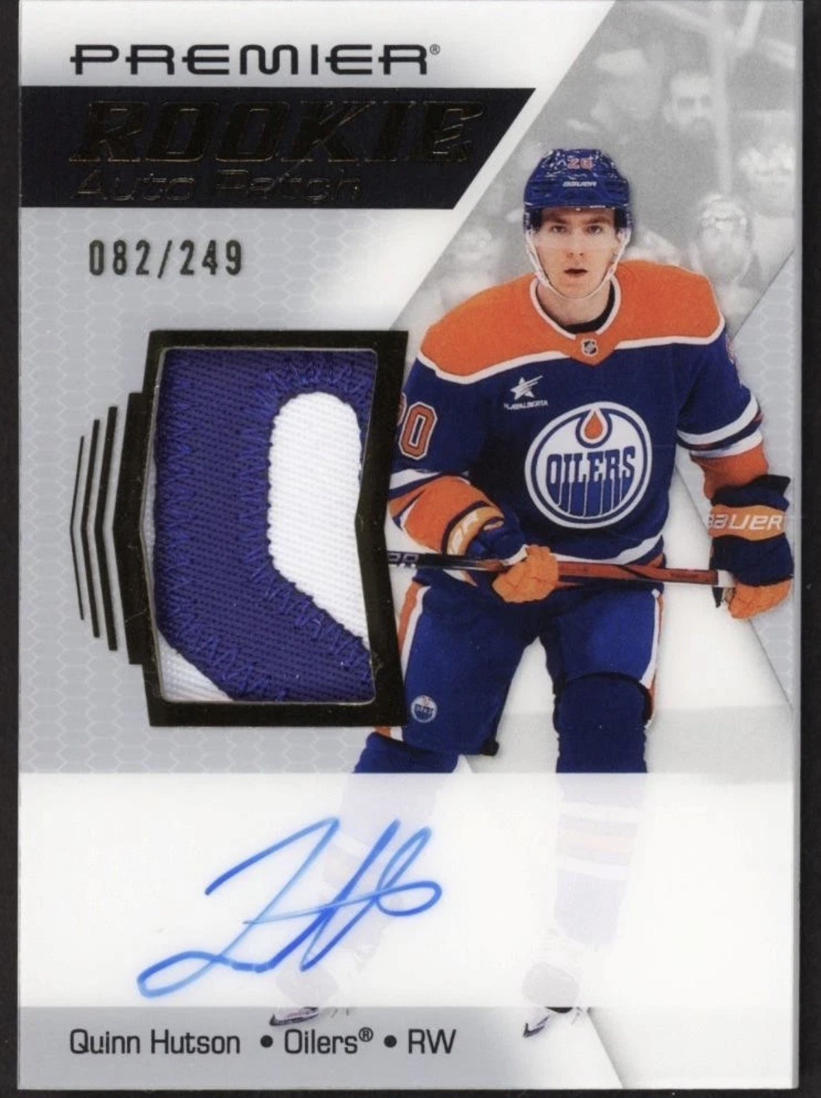 2025-26 Upper Deck Premier Autograph Quinn Hutson RPA Rookie PATCH AUTO 082/249 2025-26 Upper Deck Premier Autograph Quinn Hutson RPA Rookie PATCH AUTO 082/249