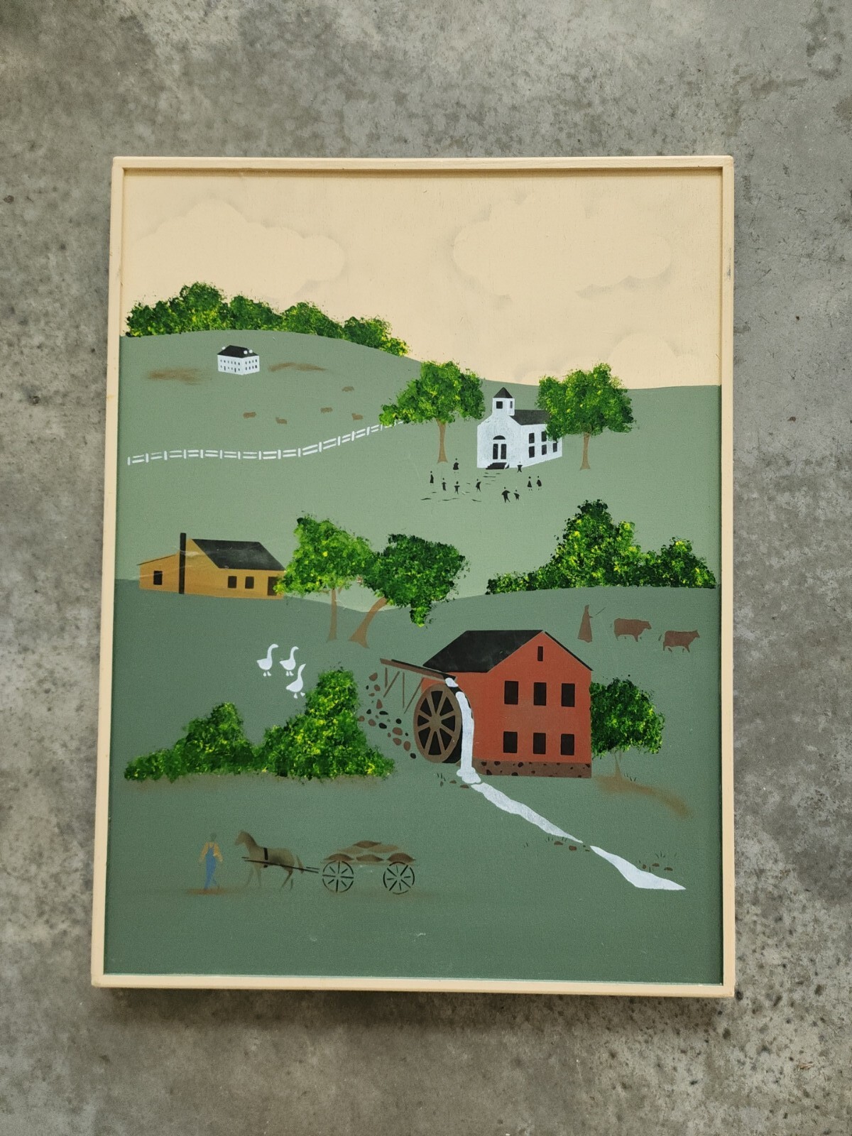 American Folk Art Painting On Board 24 X 18 Inches farmyard American Folk Art Painting On Board 24 X 18 Inches farmyard