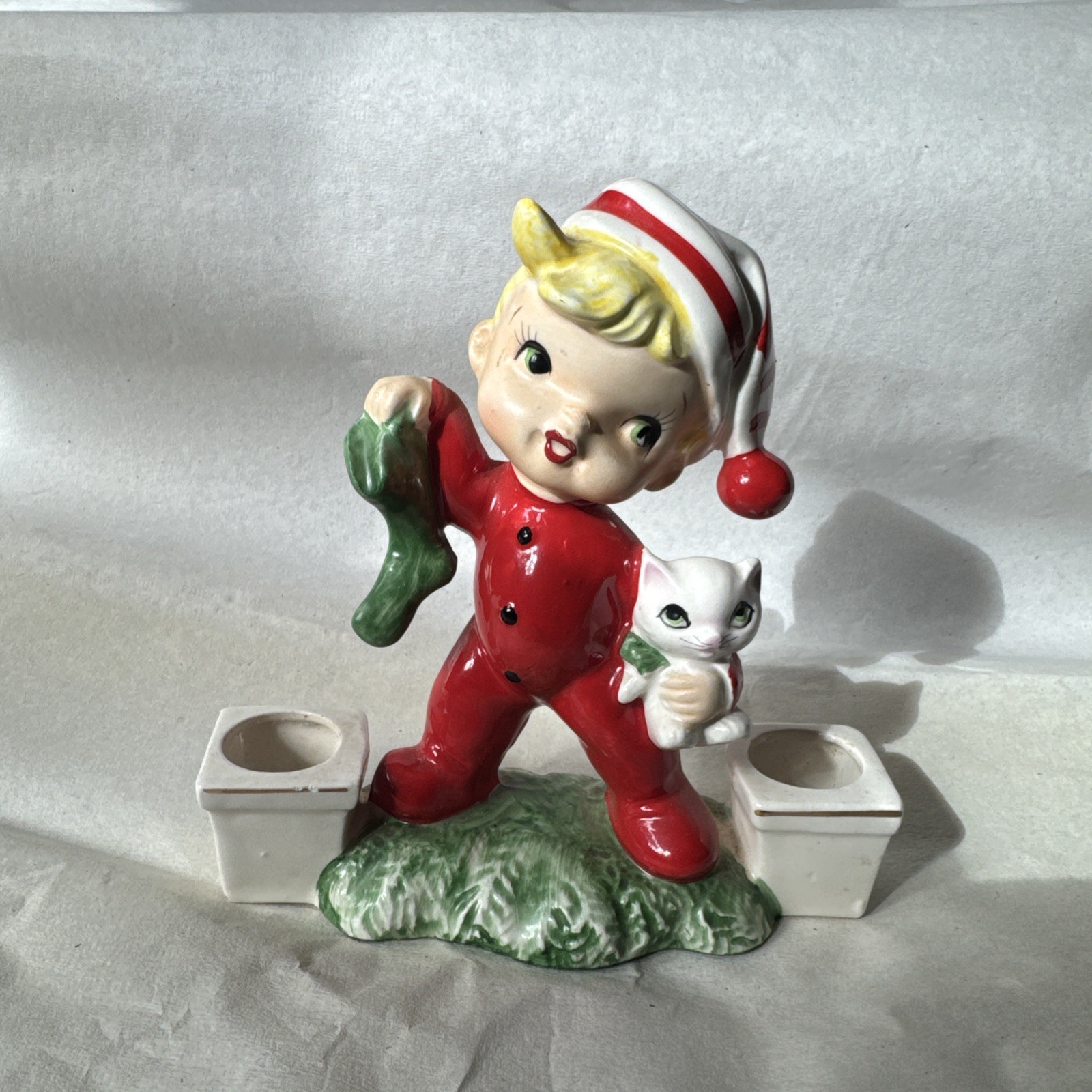 Vintage Christmas Pajama Bottom Candy Cane Boy Norcrest Ceramic Candle Holder Vintage Christmas Pajama Bottom Candy Cane Boy Norcrest Ceramic Candle Holder