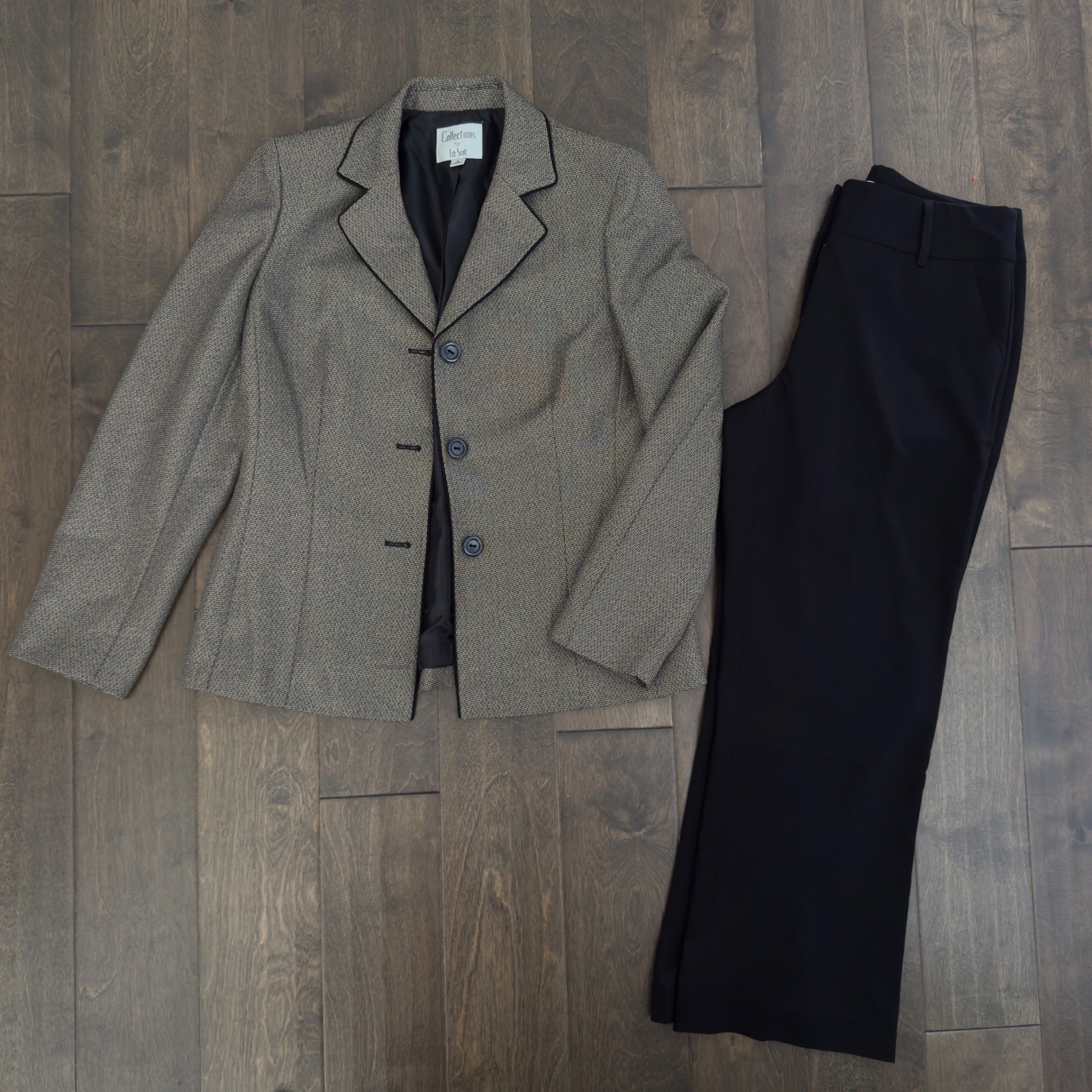 Collections for Le Suit Womens 2 Piece Pant Suit Brown Black Blazer Trousers 8
