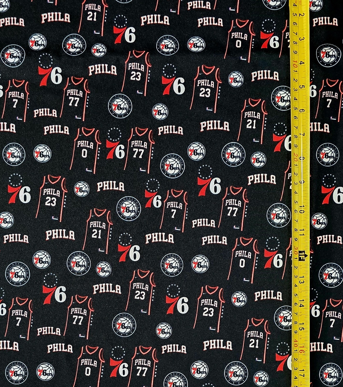 PHILA 76ERS BLACK FABRIC ( HALF-YARD AND 1-YARD SELECTIONS )
