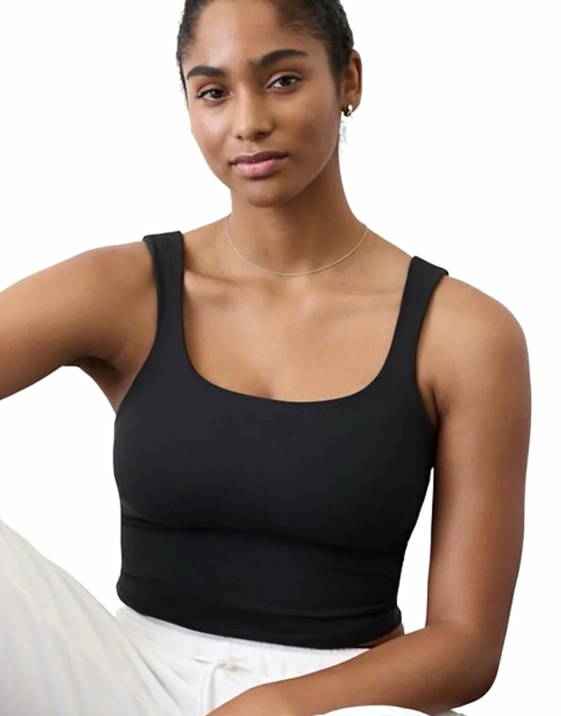 Athleta VitaFree Women’s L Black Cropped Tank Wide Strap UPF 40+ Yoga