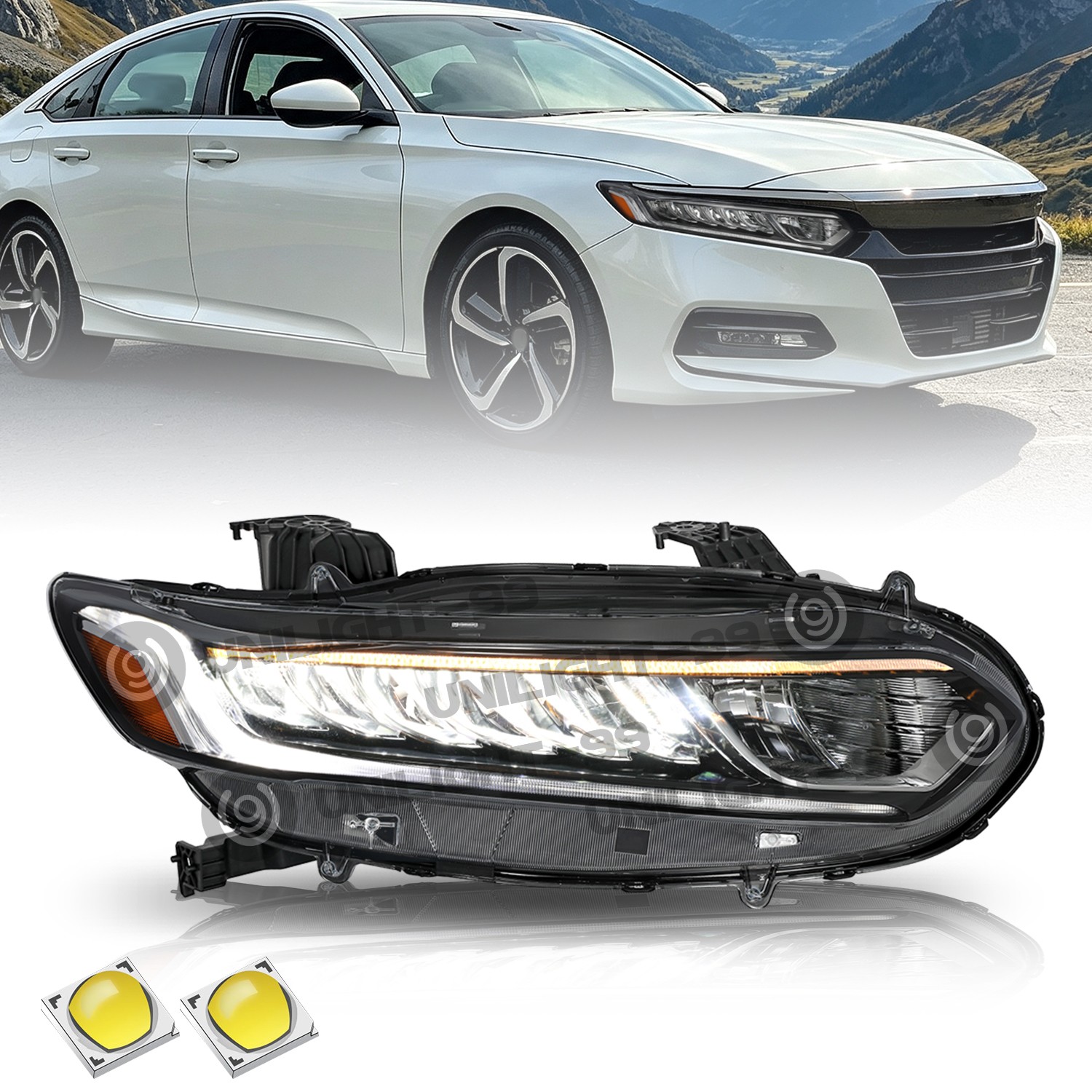 For 2018 2019 2020 Honda Accord Halogen W/LED DRL Right Passenger Headlight