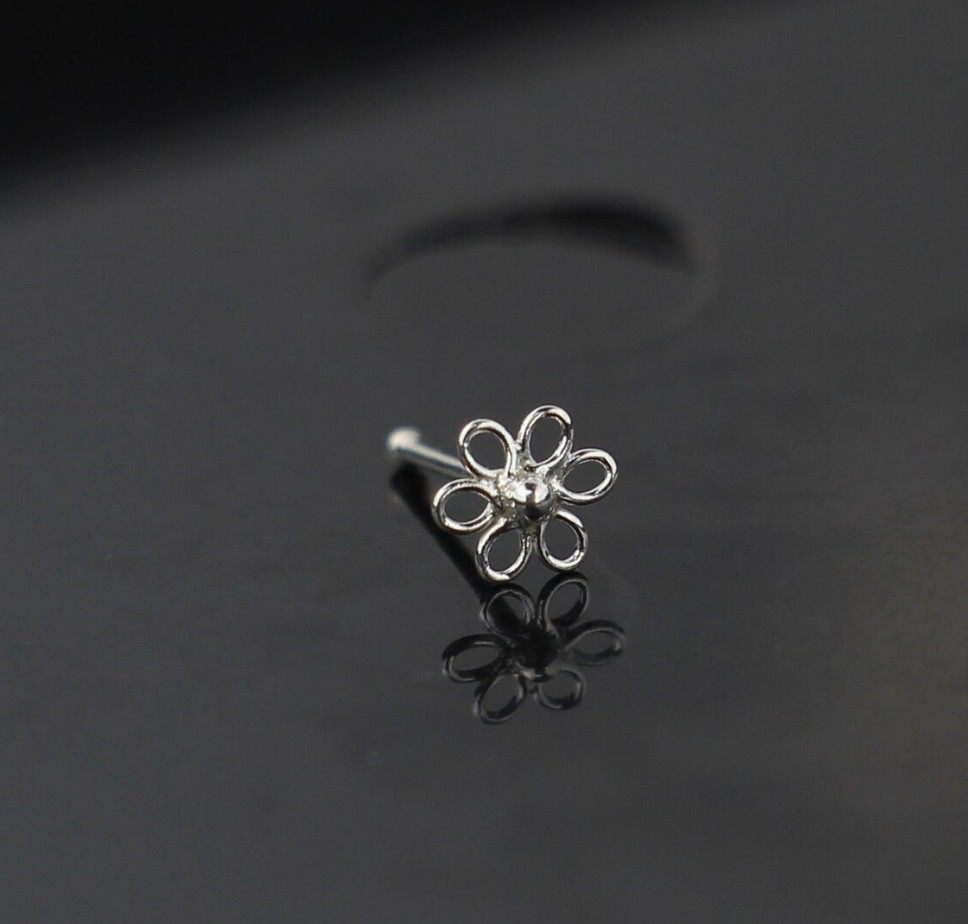 Filigree Nose Stud Flower Sterling Silver Nose Studs 925 Silver Jewelry For Girl