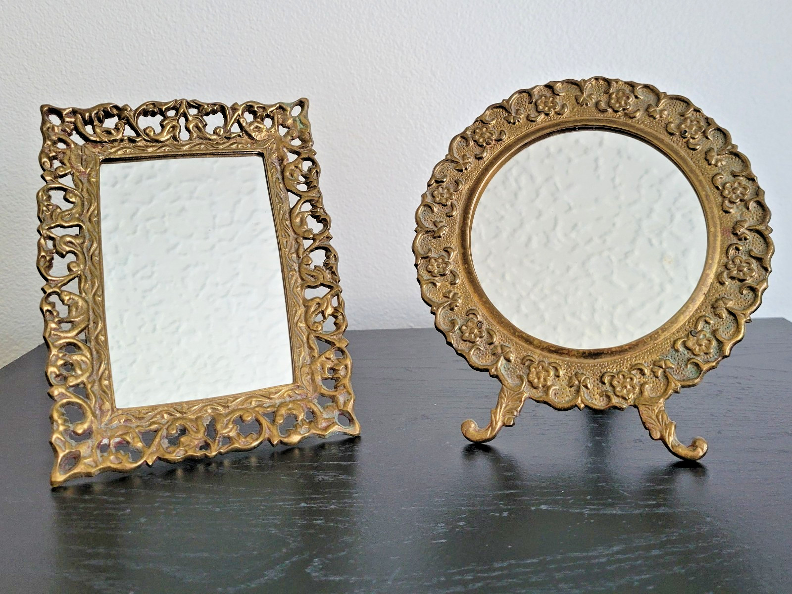 Vintage Ornate Solid Brass Tabletop Mirrors Frames Set of 2 Rococo Art Nouveau Vintage Ornate Solid Brass Tabletop Mirrors Frames Set of 2 Rococo Art Nouveau