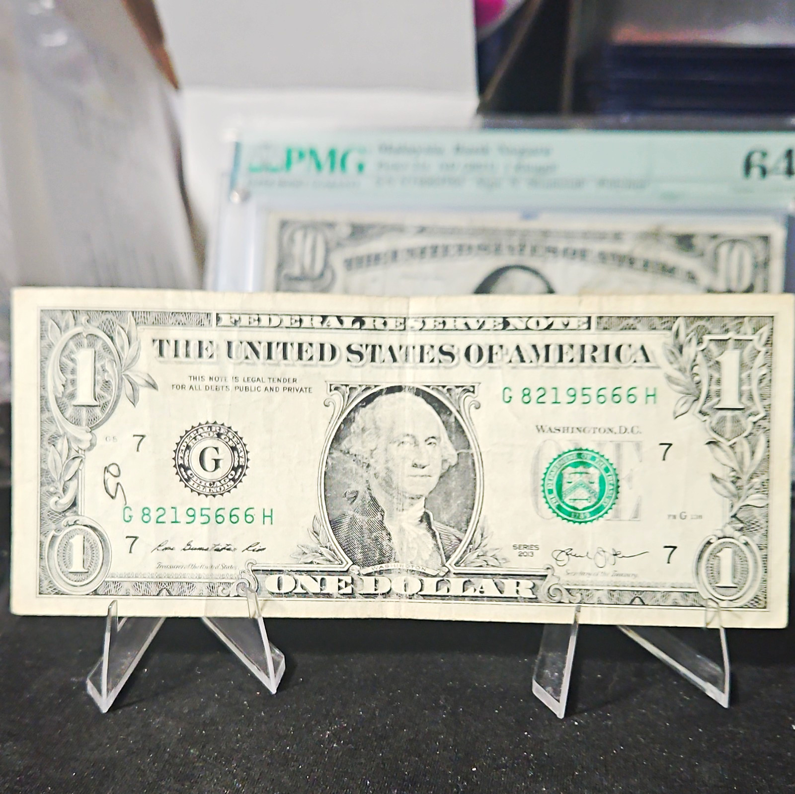 2013 $1 Federal Reserve Note, Circulated, Serial G82195666H