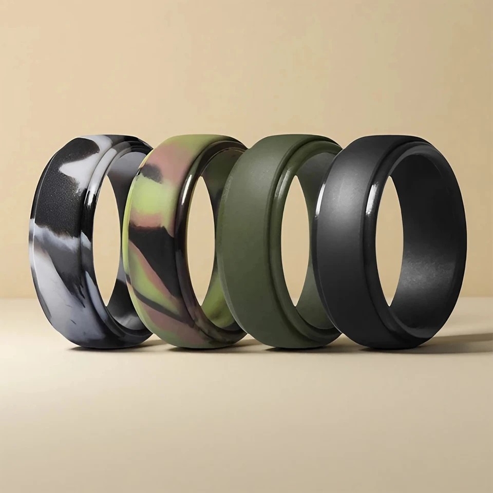4 Pack Silicone Wedding Bands for Men 8mm Hypoallergenic Breathable Rubber Rings