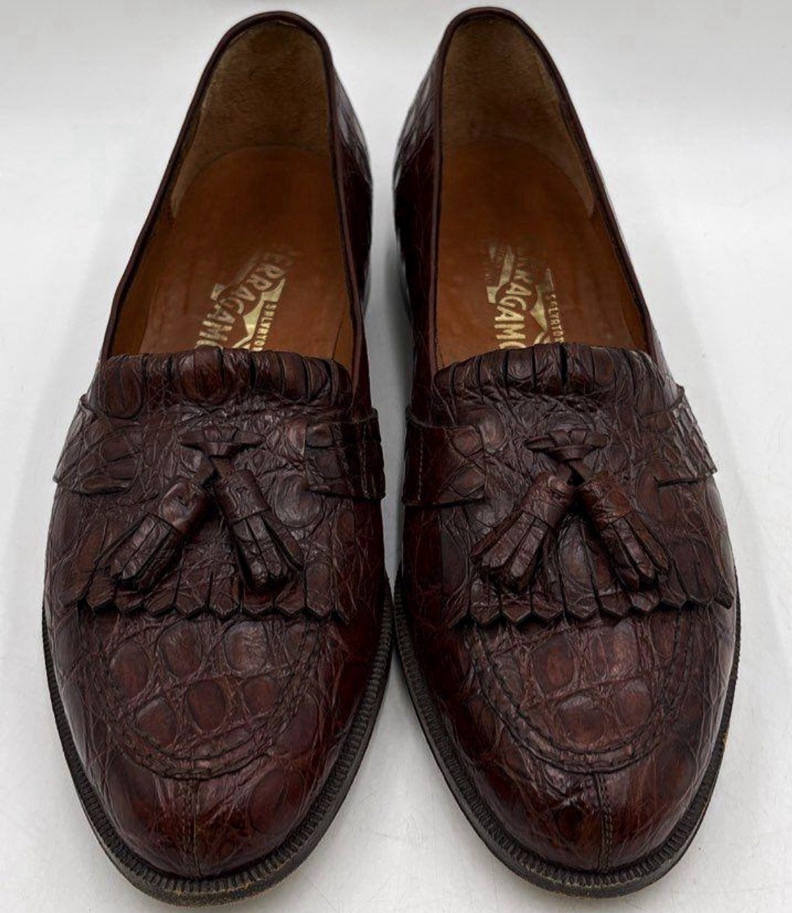 Vintage Salvatore Ferragamo Brown Genuine Crocodile Kiltie Tassel Loafers 9.5B Vintage Salvatore Ferragamo Brown Genuine Crocodile Kiltie Tassel Loafers 9.5B