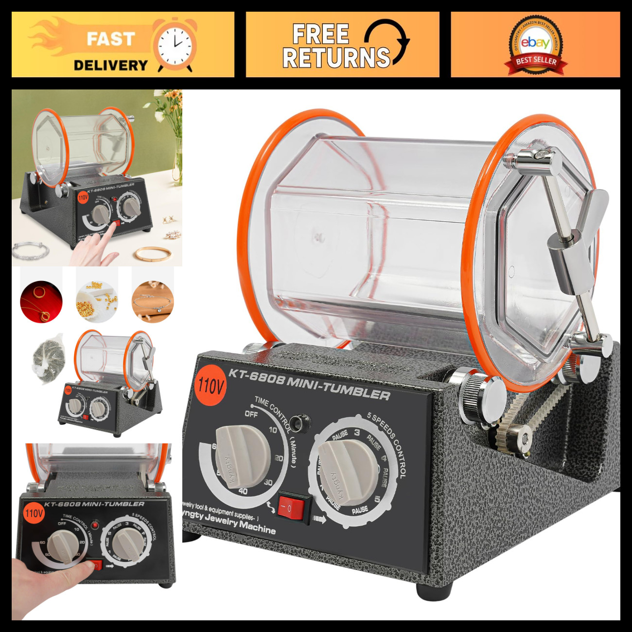 Electric Jewelry Polisher Tumbler 3KG - Rotary Finisher Machine, 5 Speeds, Timer
