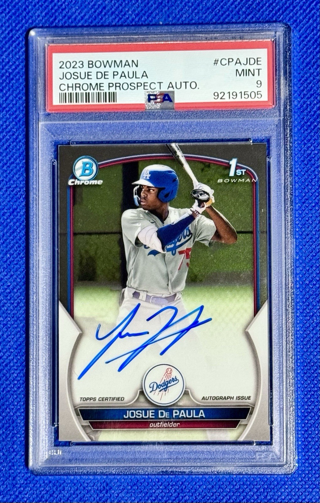 JOSUE DE PAULA 2023 Bowman Chrome Prospects Autograph RC #CPA-LDE PSA 9 Dodgers JOSUE DE PAULA 2023 Bowman Chrome Prospects Autograph RC #CPA-LDE PSA 9 Dodgers