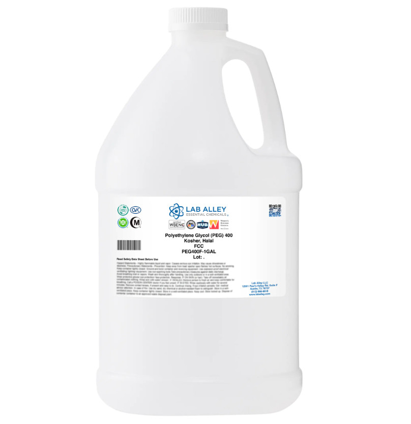 Lab Alley Polyethylene Glycol (PEG) 400 Food Grade (FCC), Kosher, Halal