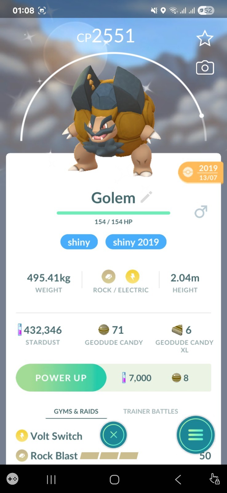 Shiny Alolan Golem ( Caught In 2019 ) Pokemon Tr@de Go