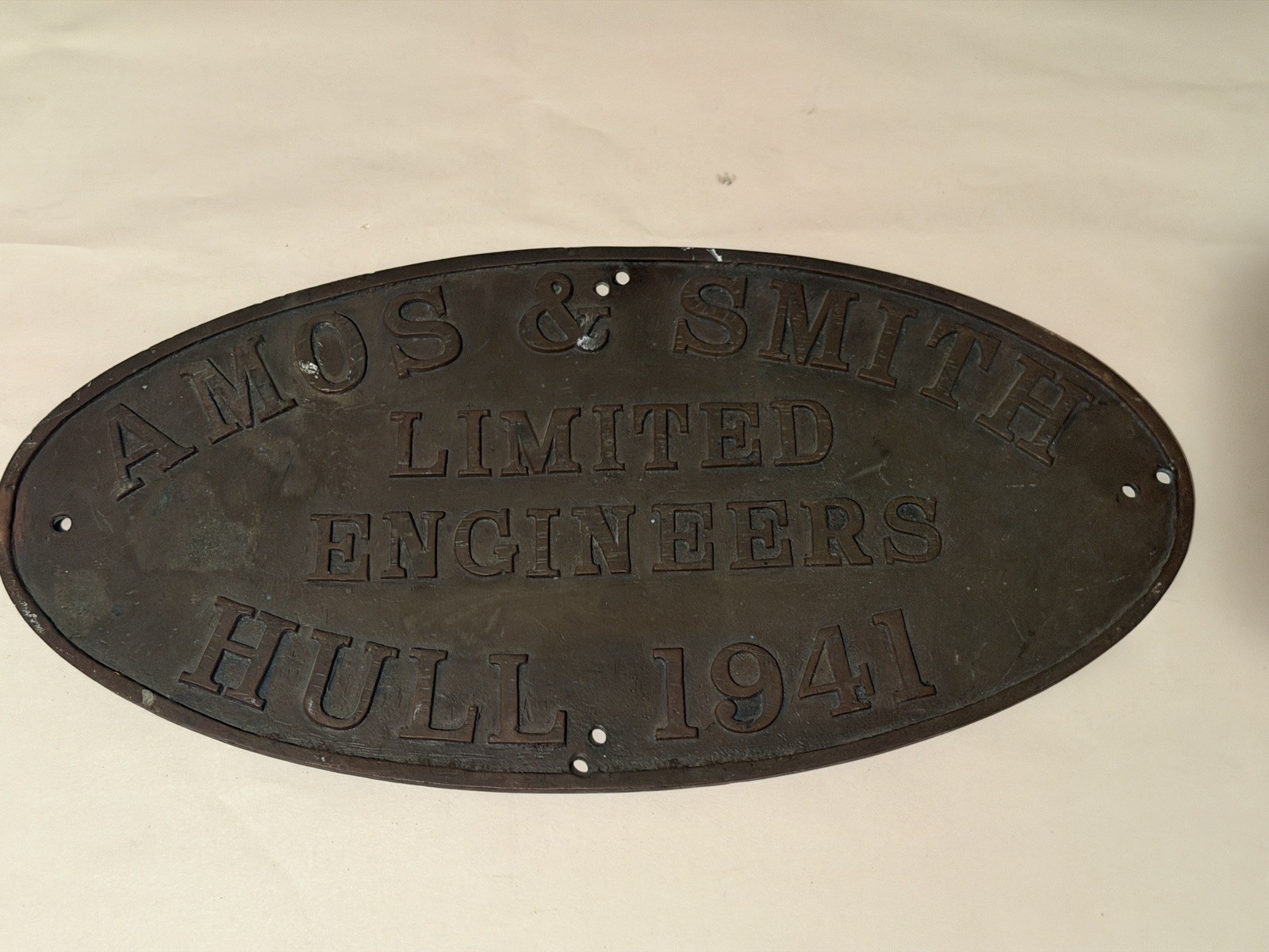Vintage Amos & Smith Ltd Marine Engine Builder Plate | Hull, 1941 WWII Era Vintage Amos & Smith Ltd Marine Engine Builder Plate | Hull, 1941 WWII Era