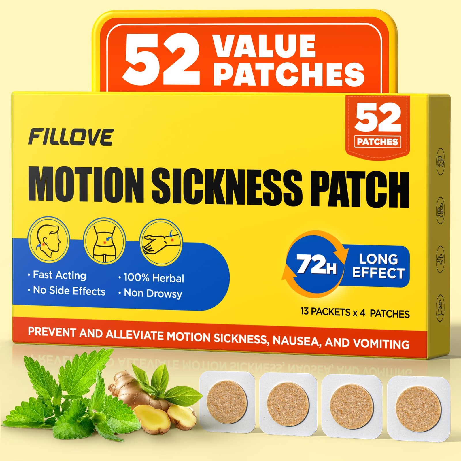 52ct Motion Sickness Patches Non-Drowsy, 72H Lasting Sea Sickness Patches Cru...