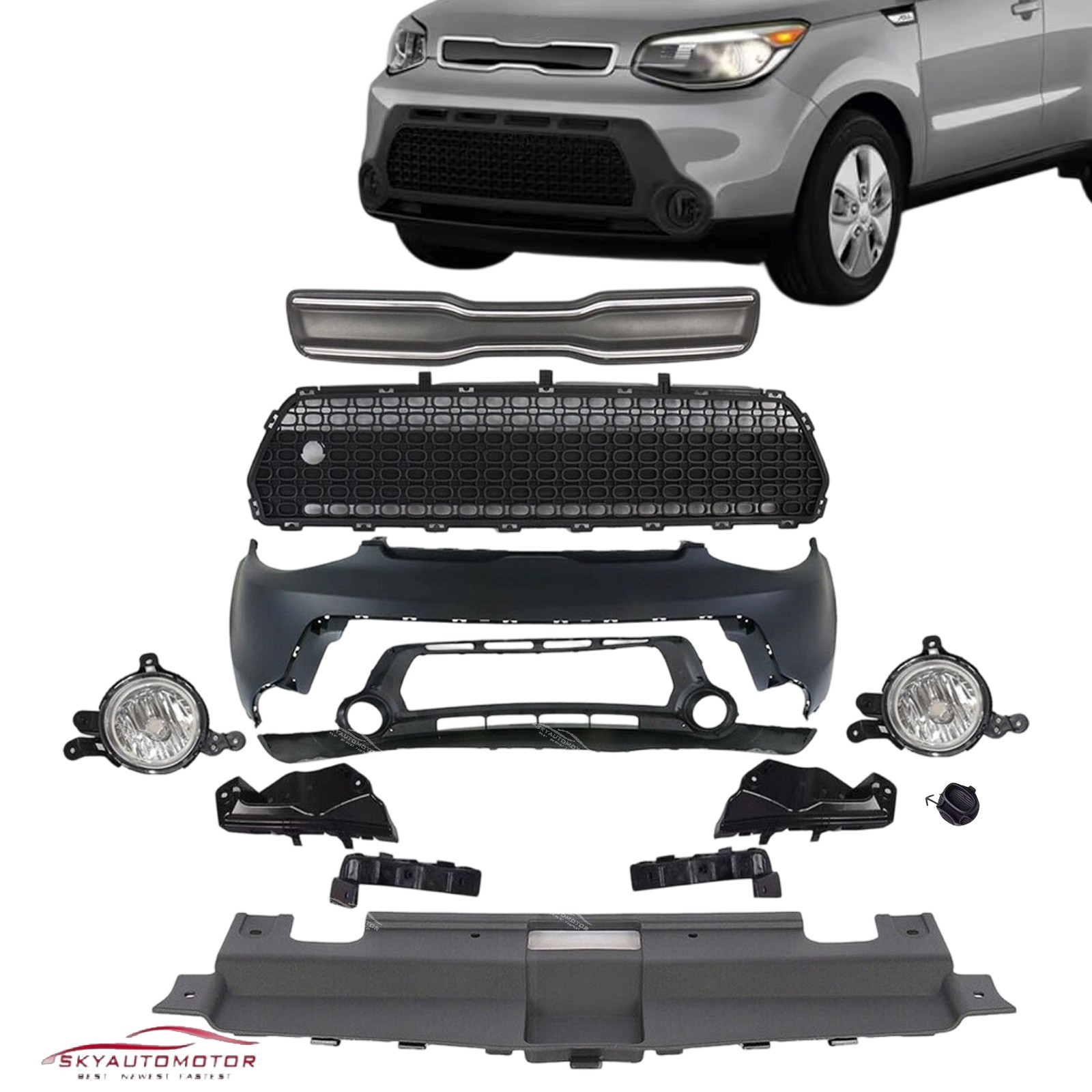 For Kia Soul 2014-2016 15 Front Upper Lower Grille/Bumper Cover/Fog Lights 11PCS For Kia Soul 2014-2016 15 Front Upper Lower Grille/Bumper Cover/Fog Lights 11PCS