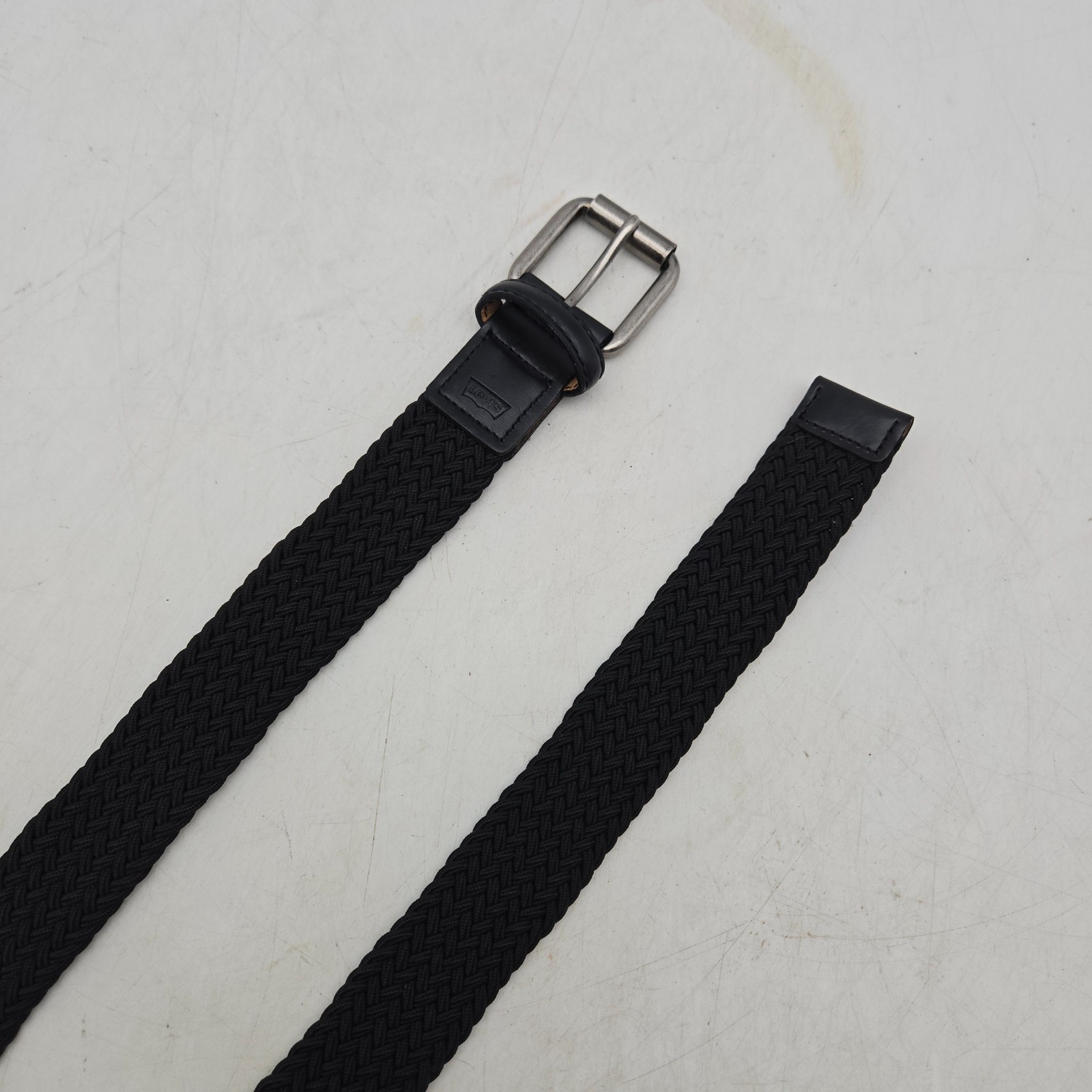 Levi\'s Braided Belt Black Stretch Fabric Mens 28 Black Buckle NWOT Levi\'s Braided Belt Black Stretch Fabric Mens 28 Black Buckle NWOT