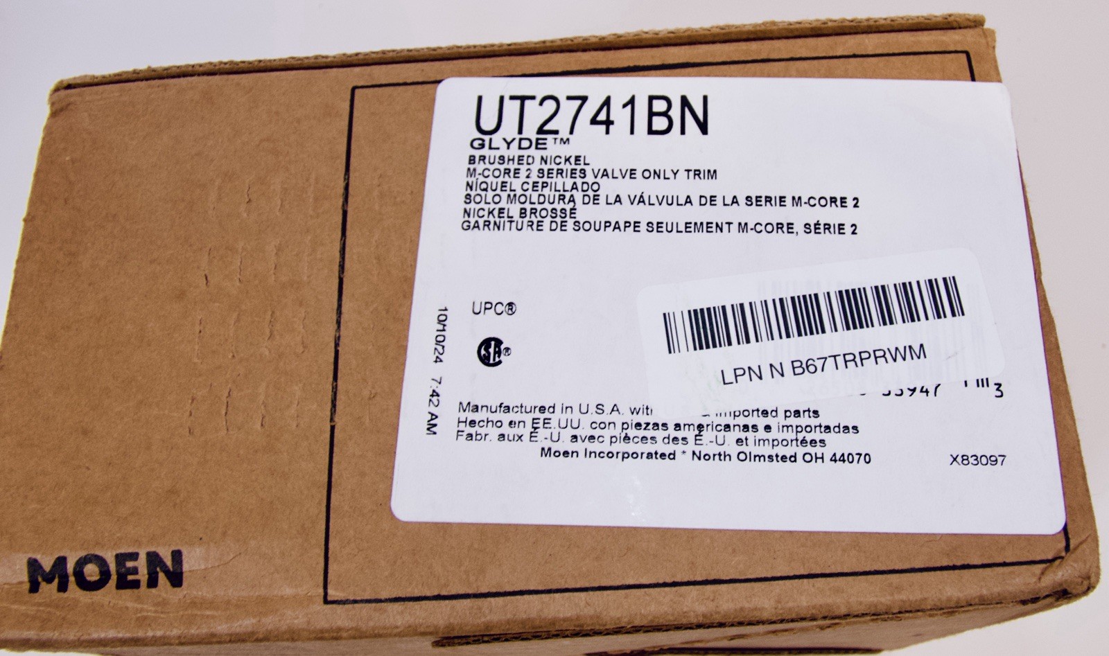 Moen UT2741BN Glyde M CORE 2 Series Trim Brushed Nickel OB